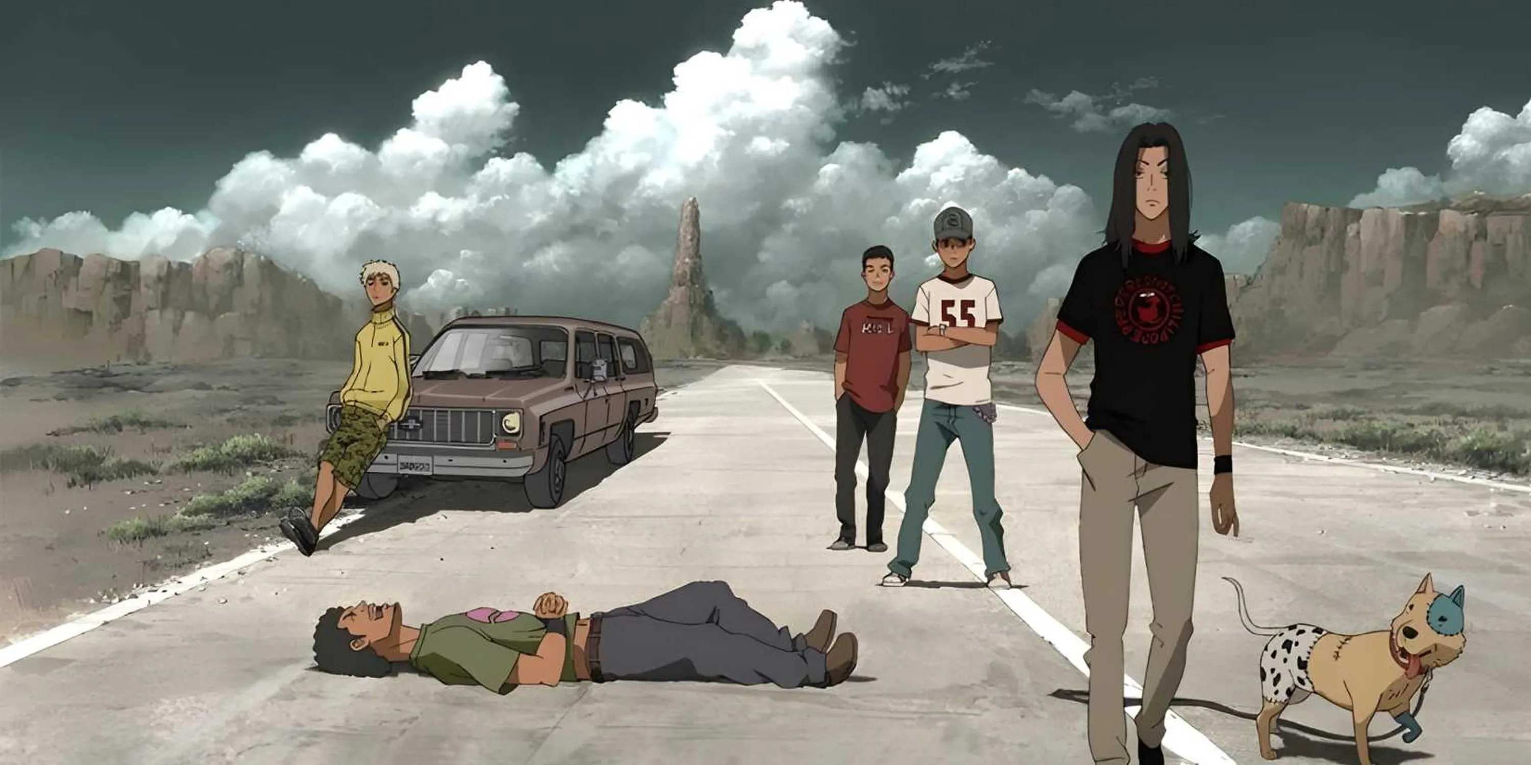 Ảnh anime Beck Mongolian Chop Squad mô tả nhóm nhạc BECK đang biểu diễn trên sân khấu