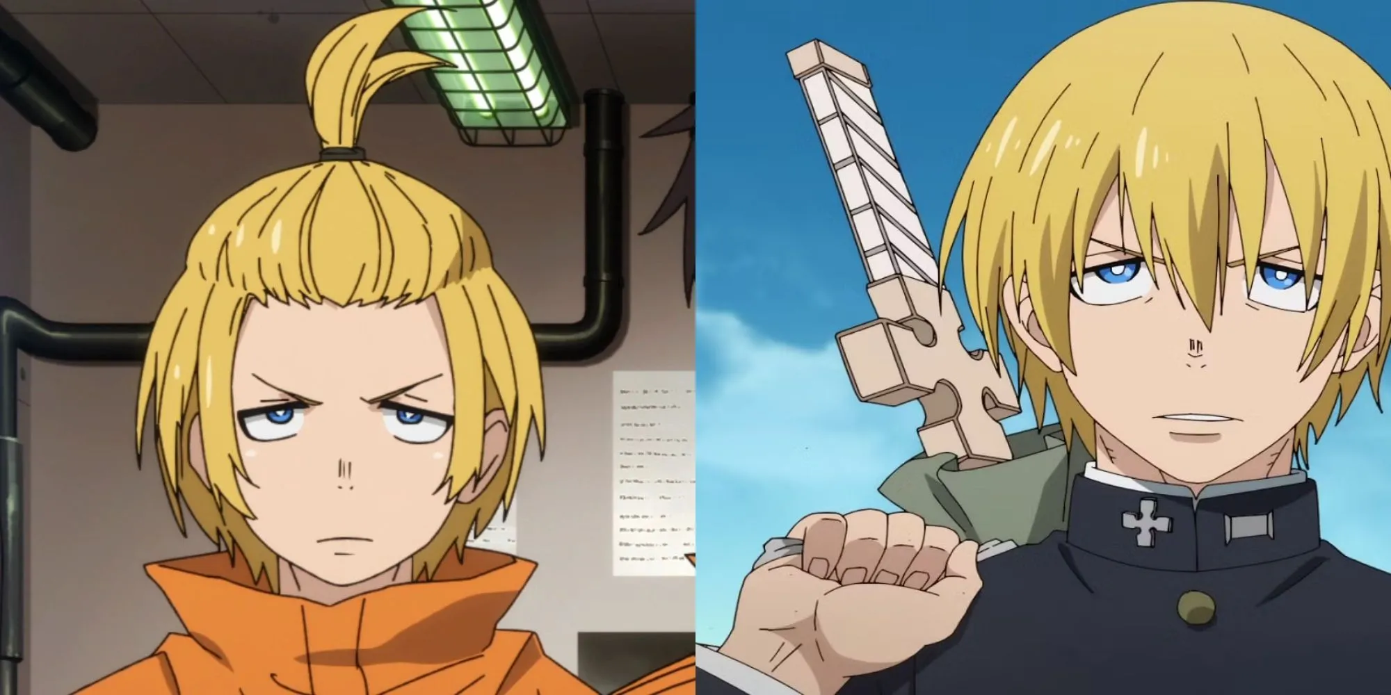 Arthur Boyle với thanh kiếm plasma Excalibur trong Fire Force