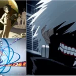 Ba nhân vật anime biểu cảm căng thẳng, thể hiện chủ đề tâm lý giật gân
