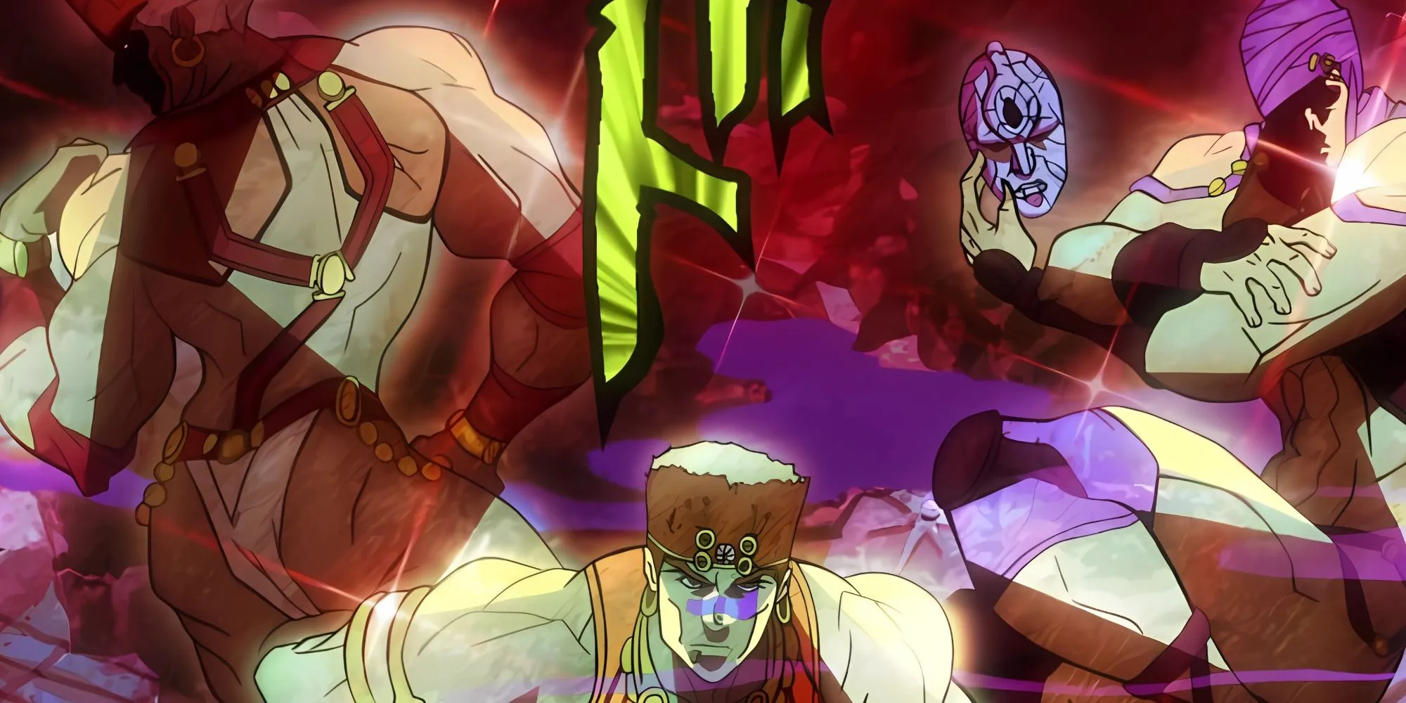 Ba Pillar Men - Kars, Esidisi và Wamuu - thức tỉnh trong tư thế điêu khắc uy nghi và ấn tượng.