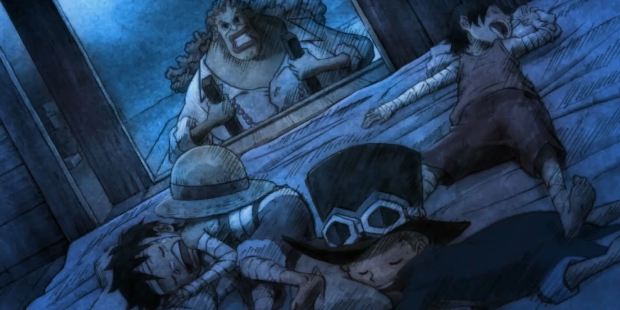 Dadan và ba anh em Luffy, Ace, Sabo thời thơ ấu ở Làng Foosha