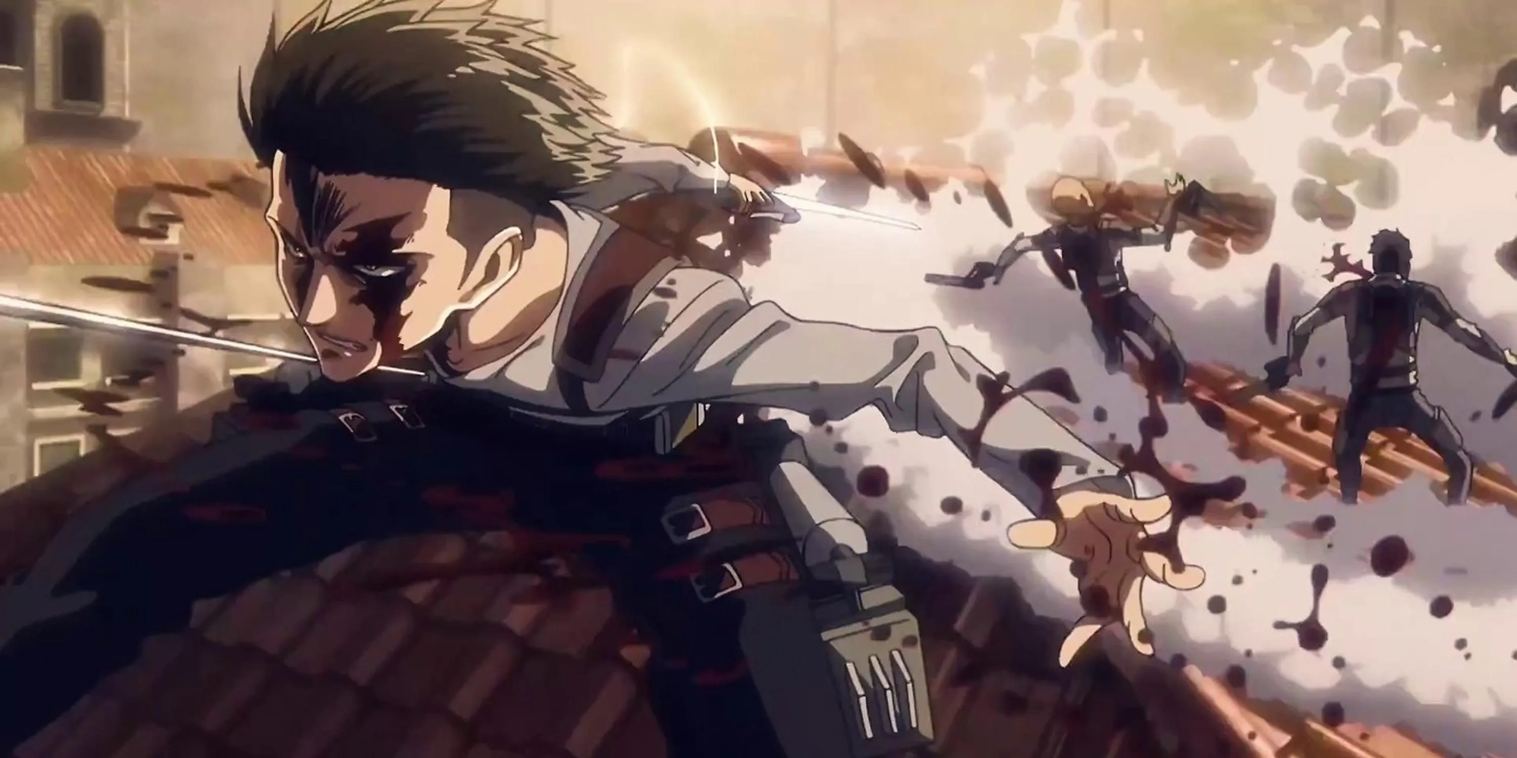 Đội trưởng Levi Ackerman né tránh hỏa lực của đội Kenny trong cảnh hành động đỉnh cao Attack on Titan