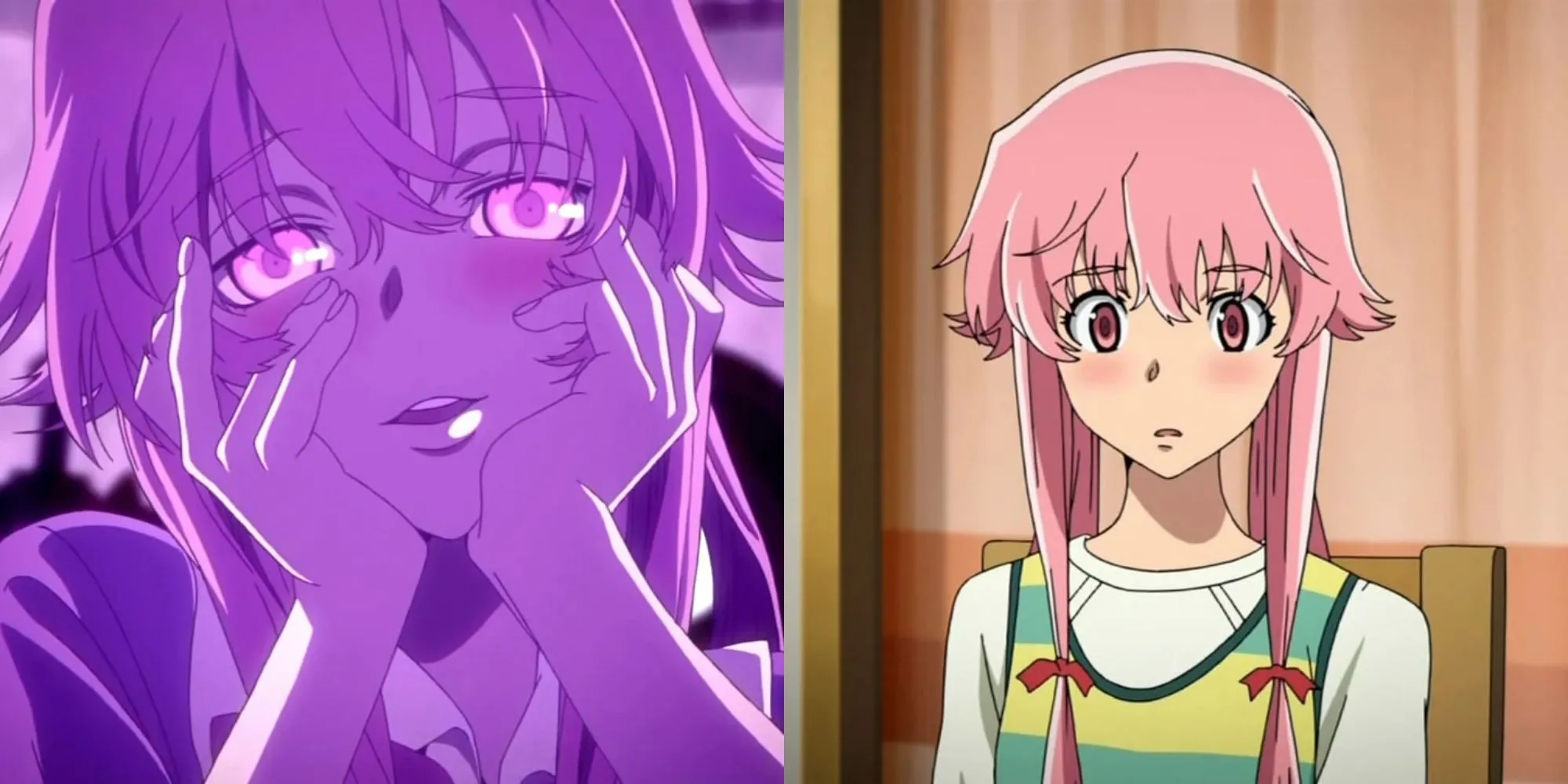 Gasai Yuno trong Future Diary, mỉm cười đáng sợ với ánh mắt cuồng si