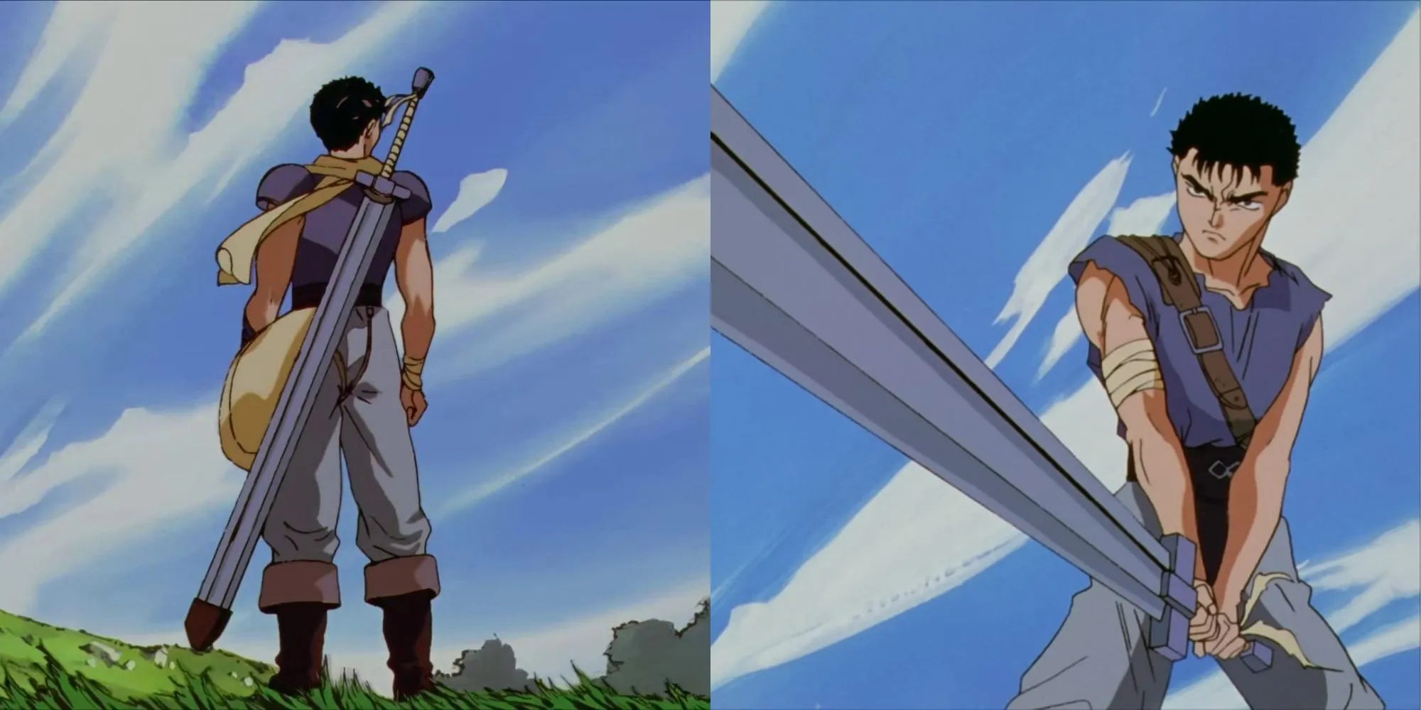 Guts vác thanh kiếm khổng lồ Dragonslayer trong anime Berserk 1997