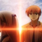 Hai nhân vật chính Kanade và Otonashi trong cảnh chia ly cảm động ở cuối Angel Beats