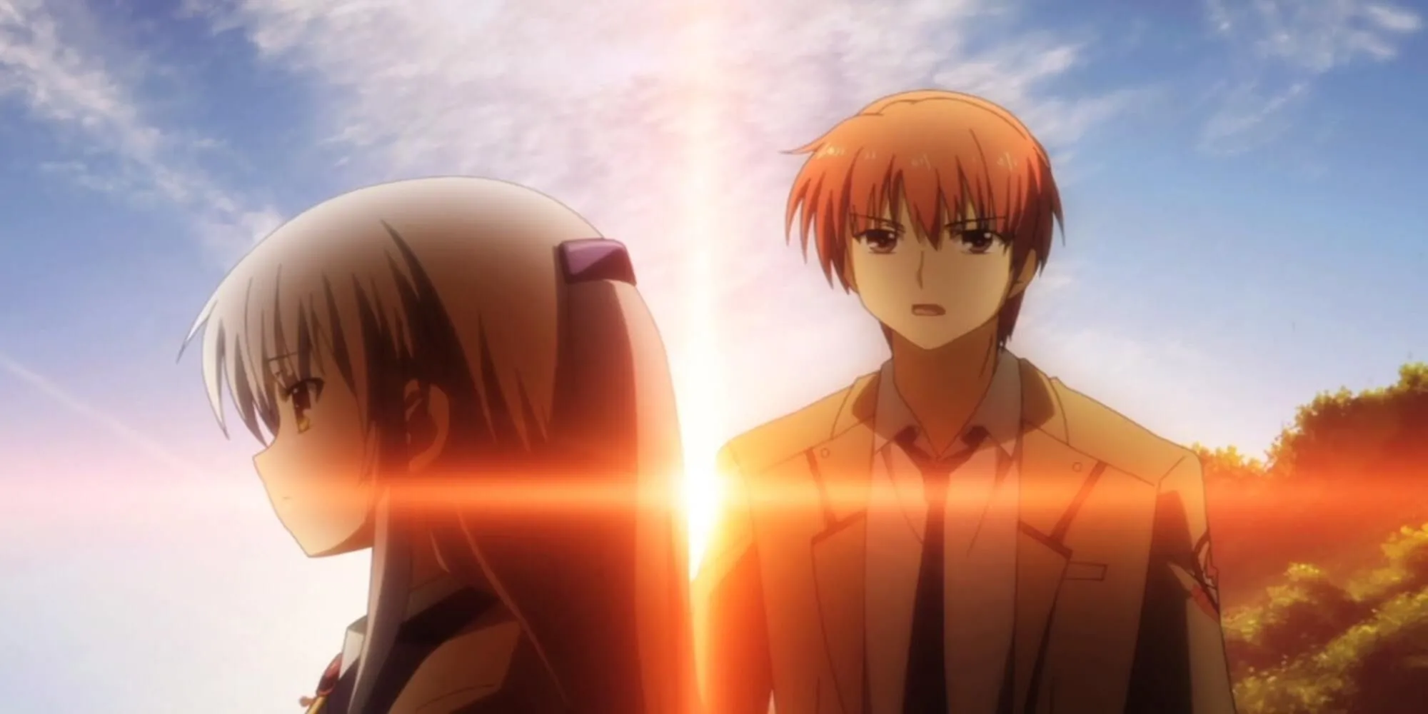 Hai nhân vật chính Kanade và Otonashi trong cảnh chia ly cảm động ở cuối Angel Beats