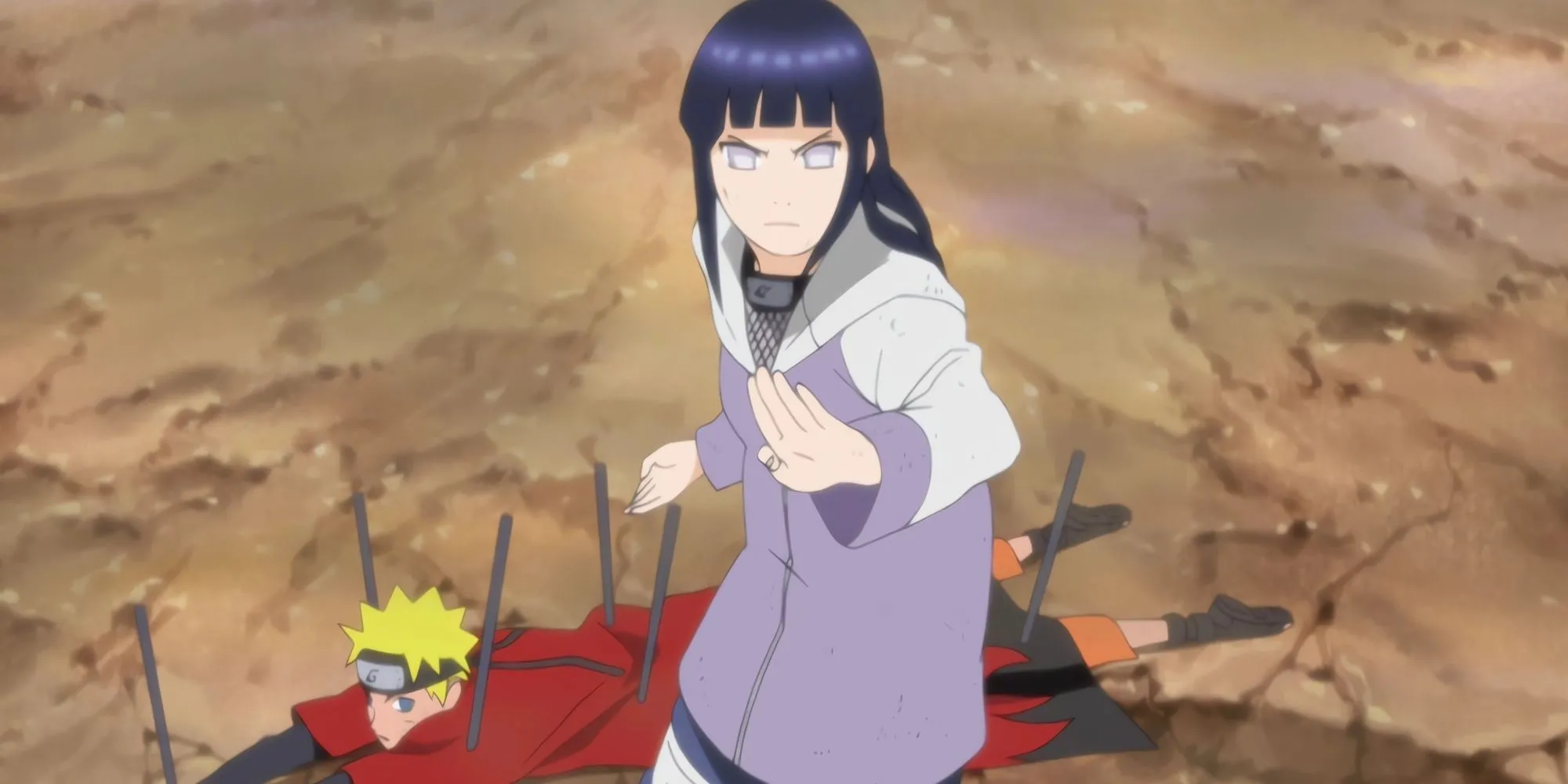 Hinata bảo vệ Naruto khỏi Pain trong anime Naruto