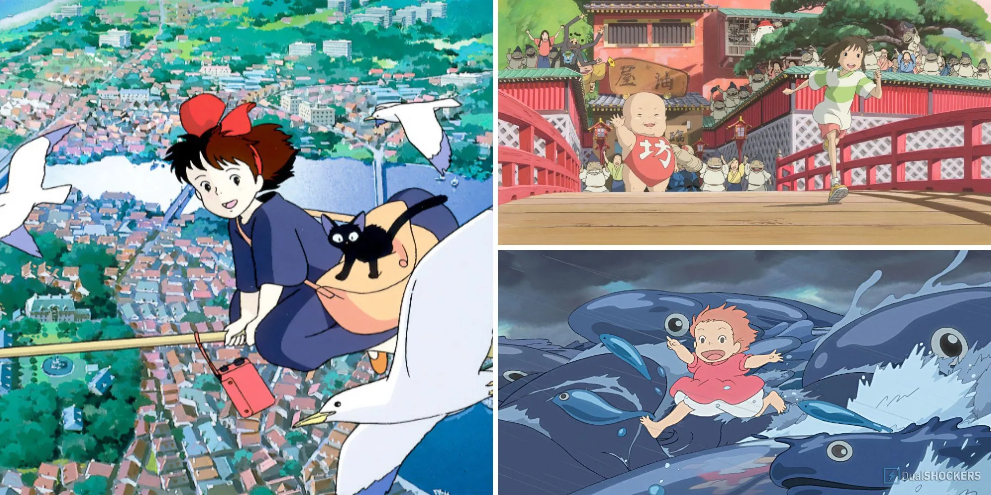 Hình ảnh minh họa thế giới kỳ ảo trong các bộ phim nổi tiếng khác của Studio Ghibli như Spirited Away và My Neighbor Totoro