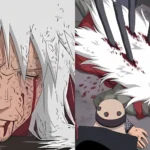 Jiraiya ở trạng thái Hiền Nhân đối đầu với Lục Đạo Pain trong trận chiến cuối cùng tại Làng Mưa.