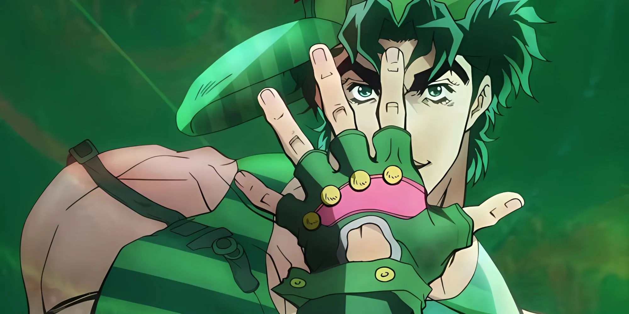 Jonathan Joestar thực hiện tư thế che mặt bằng tay, thể hiện sự quý phái và sức mạnh tiềm ẩn của JoJo đầu tiên.