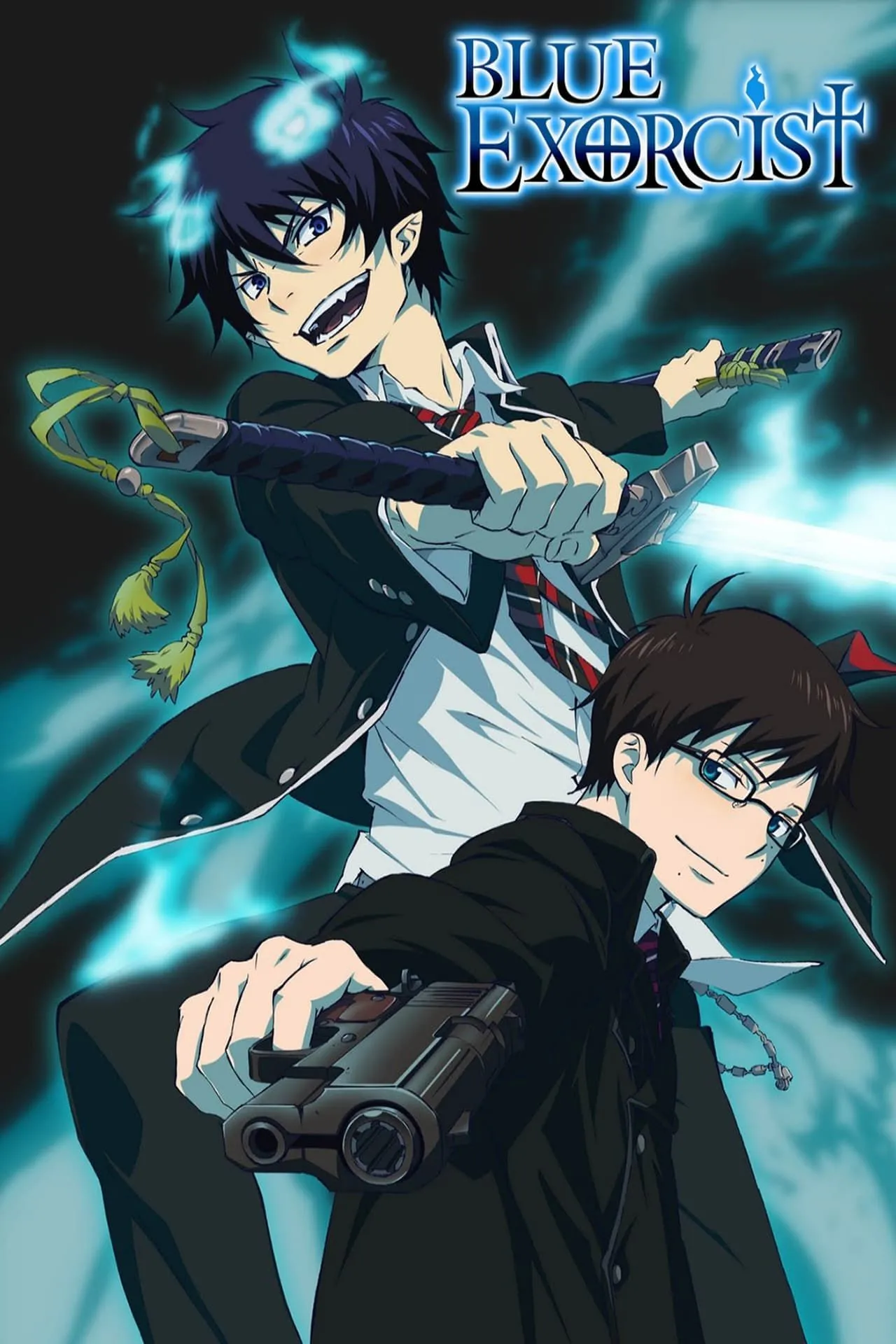 Key visual anime Blue Exorcist với Rin Okumura và dàn nhân vật.