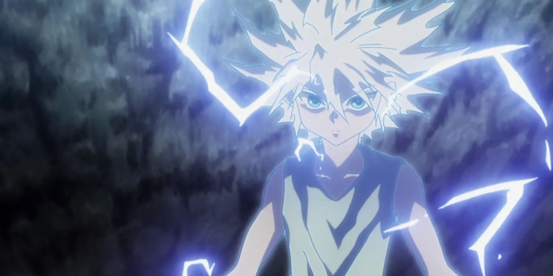 Killua Zoldyck, với ánh mắt sắc sảo thể hiện bản năng sát thủ thông minh
