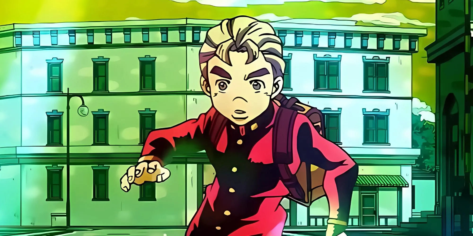 Koichi Hirose tạo dáng khuỵu gối đặc trưng trong JoJo's Bizarre Adventure Diamond is Unbreakable.