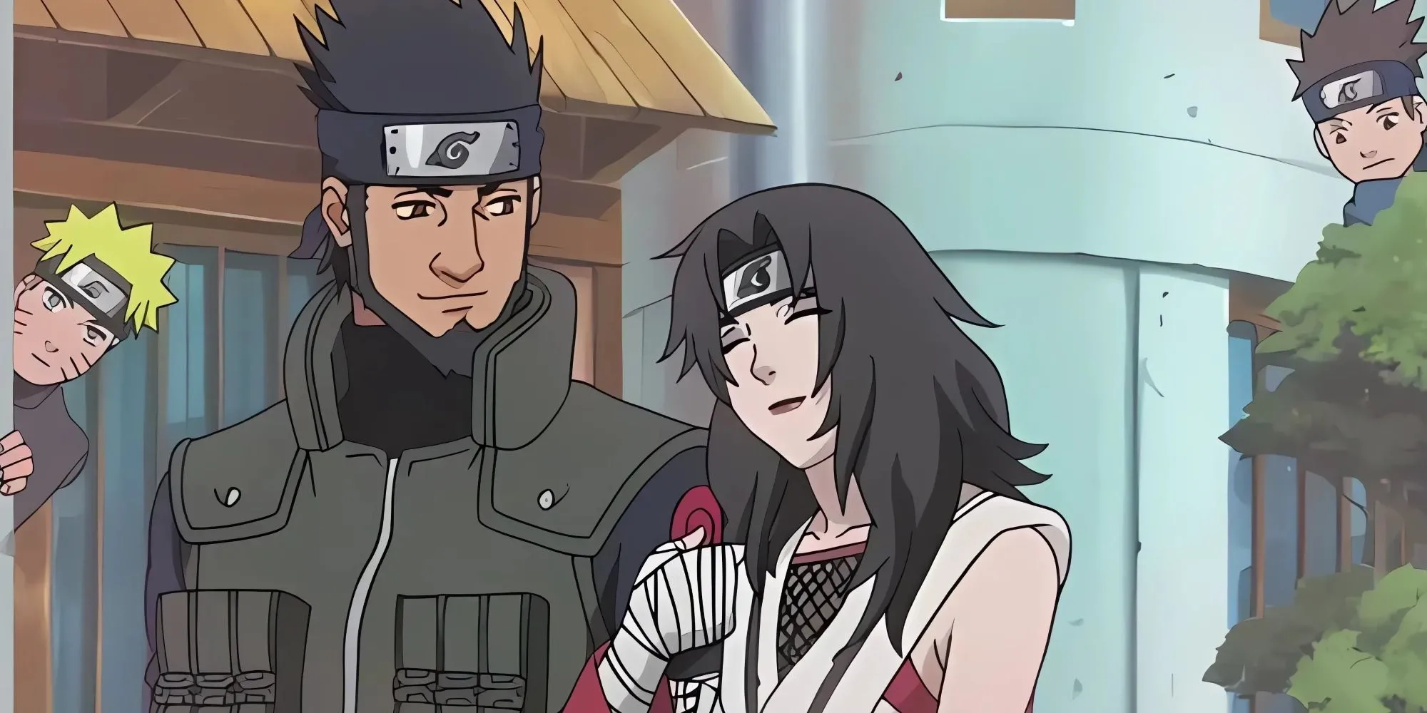 Kurenai và Asuma được theo dõi bởi Naruto và Konohamaru, bối cảnh giới thiệu Kurenai là Jonin lãnh đạo Đội 8