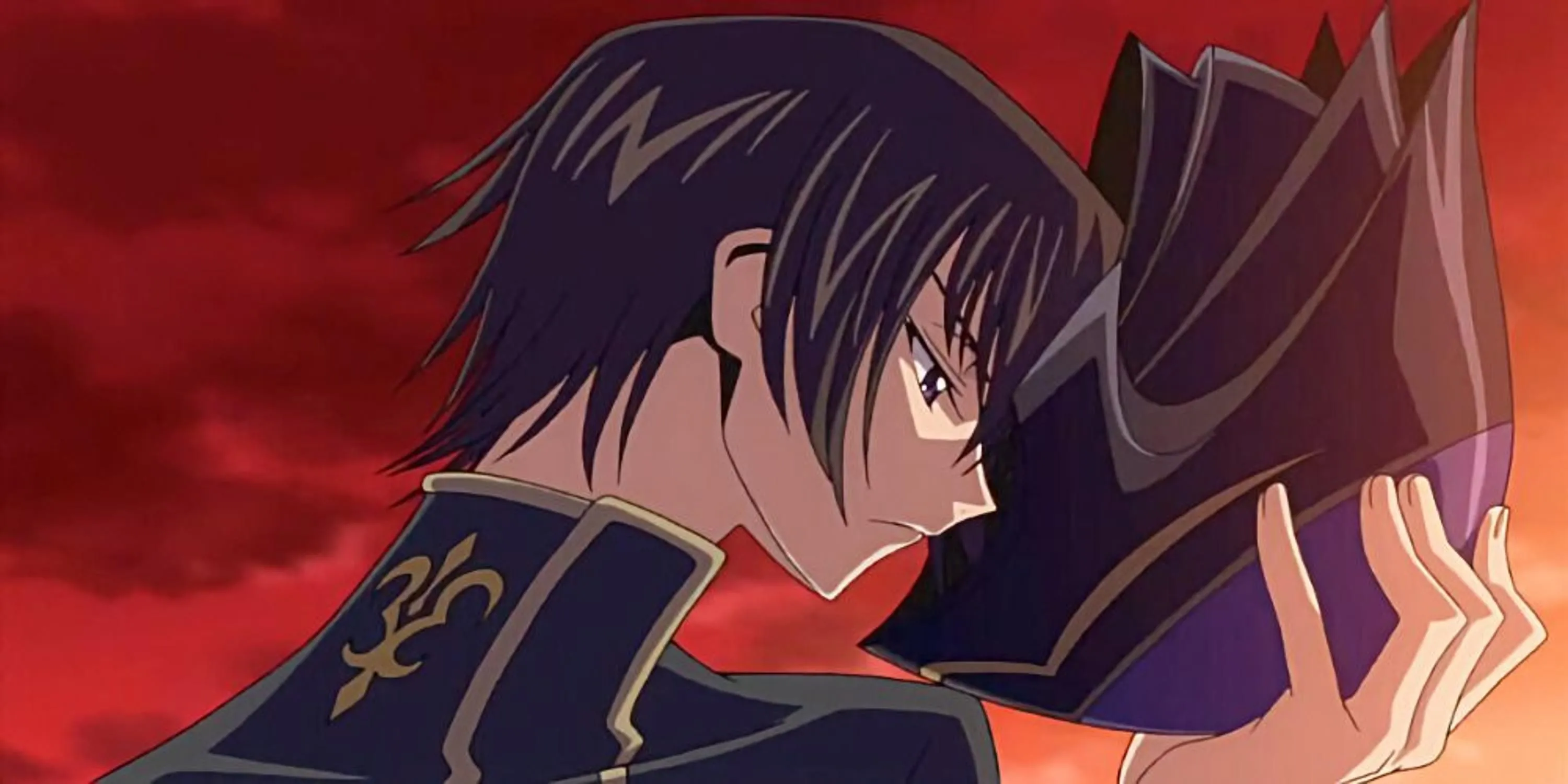 Lelouch Lamperouge trong trang phục Zero với biểu cảm quyết tâm trong Code Geass