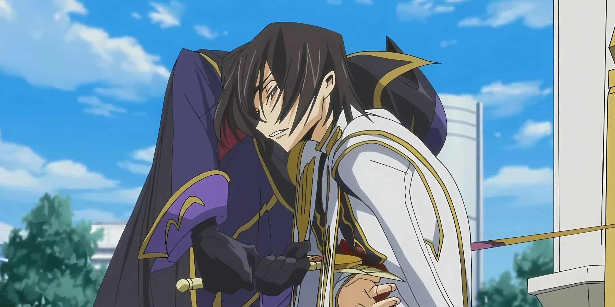 Lelouch vi Britannia trong bộ trang phục hoàng đế, nhân vật trung tâm của kế hoạch Zero Requiem gây chấn động trong Code Geass.