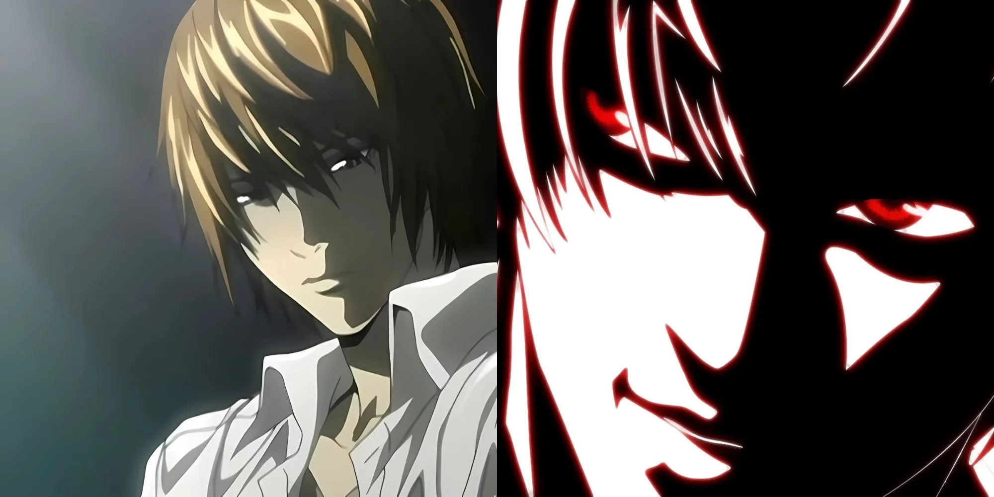 Light Yagami trong Death Note, với ánh mắt điên loạn và quyển sổ Death Note