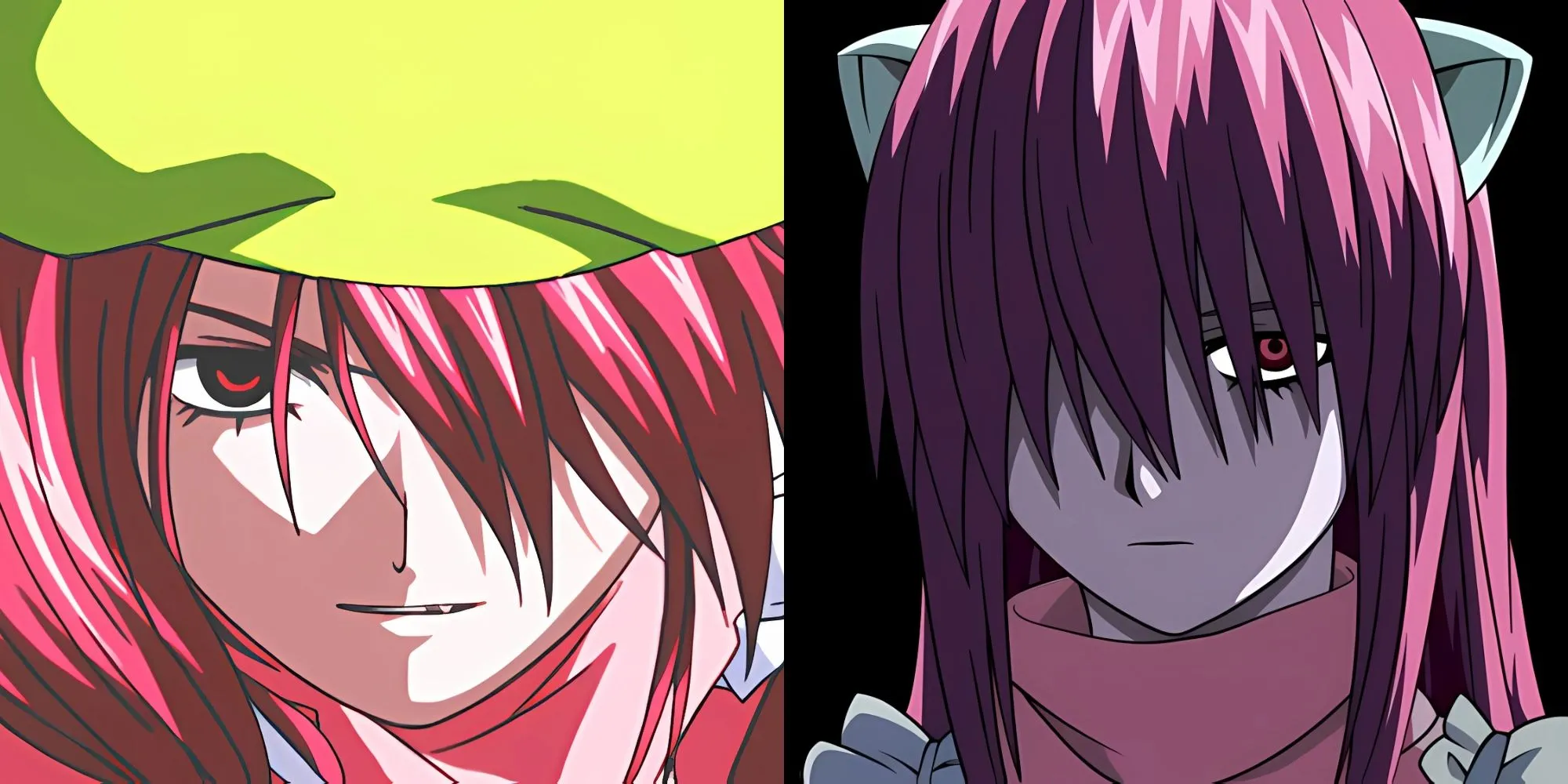 Lucy hay Kaede trong Elfen Lied, cô gái Diclonius với mái tóc hồng và cặp sừng đặc trưng