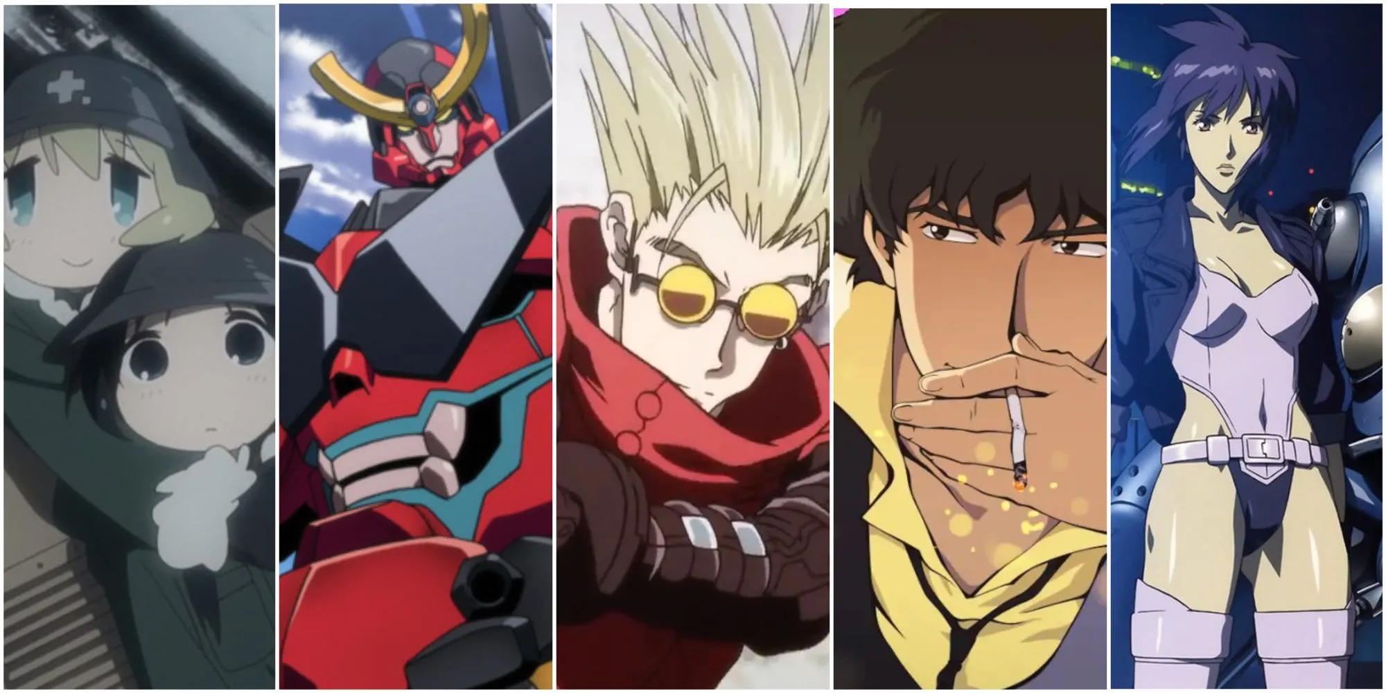 Một số poster anime lấy bối cảnh tương lai, bao gồm Ghost in the Shell, Cowboy Bebop, và các bộ khác.