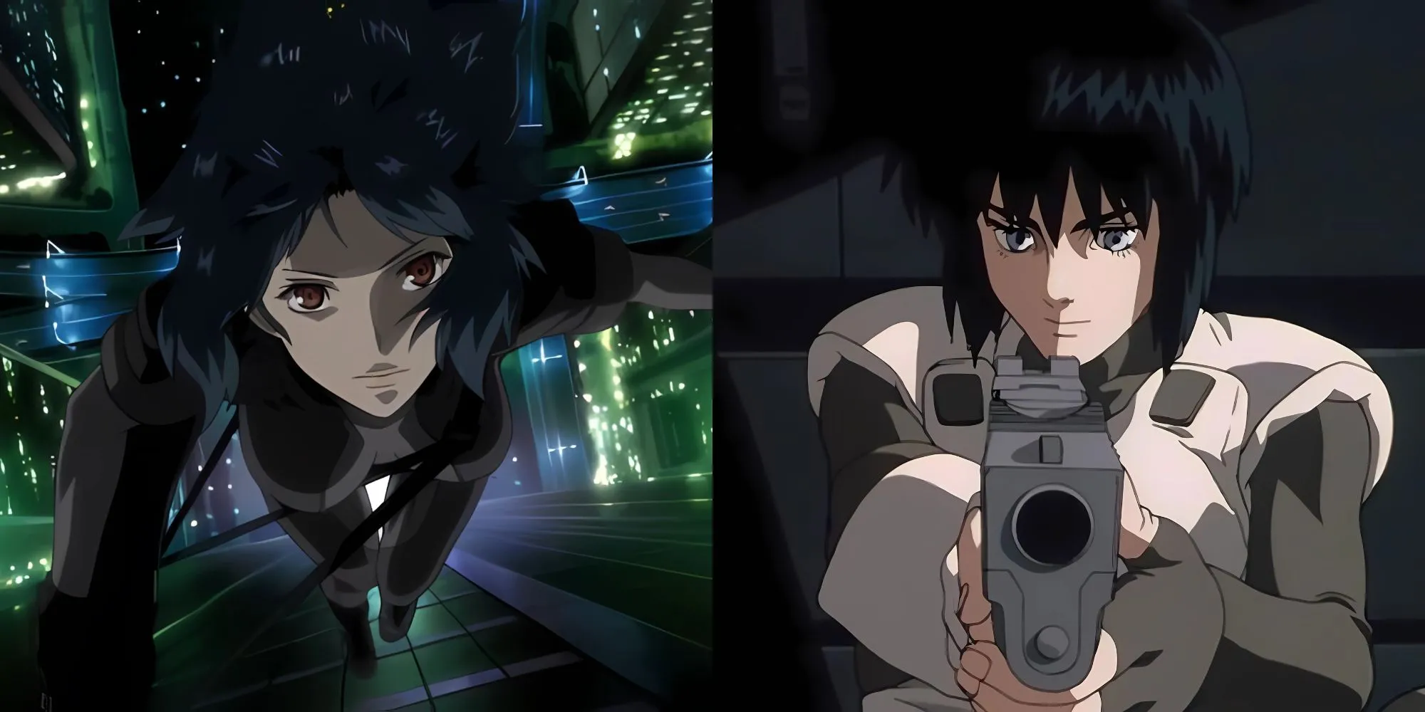 Motoko Kusanagi trong Ghost in the Shell cầm súng Seburo