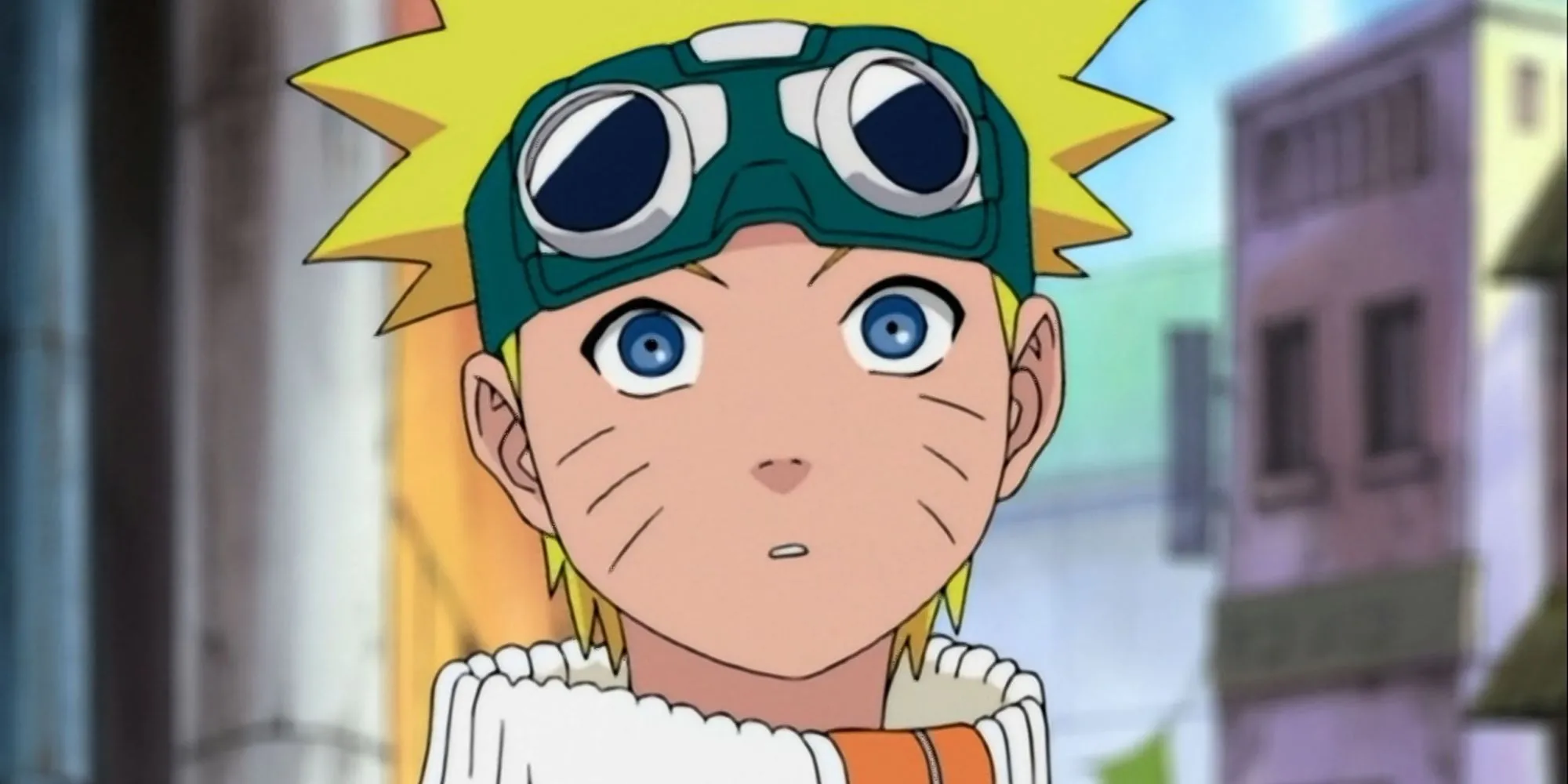 Naruto Uzumaki thời trẻ với trang phục màu cam đặc trưng tại Làng Lá