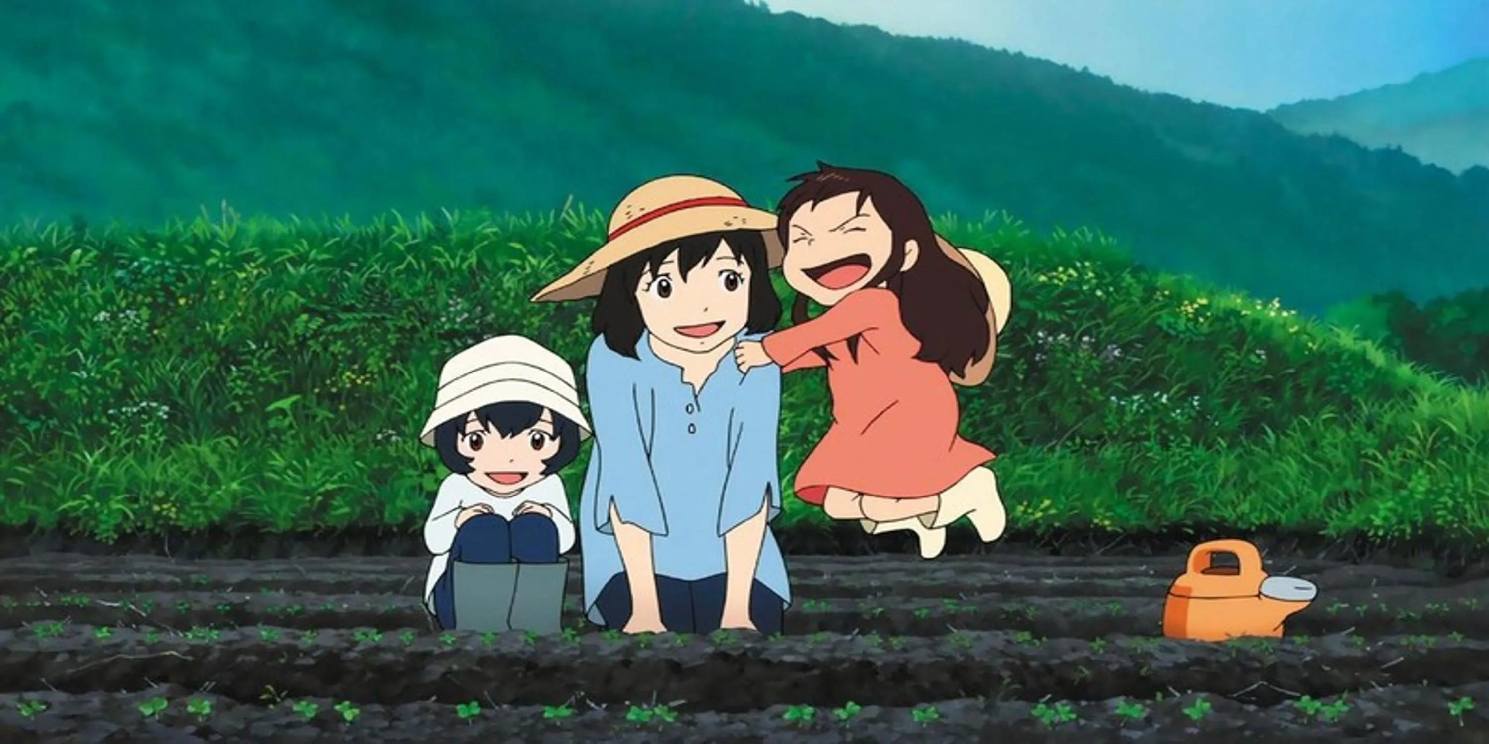 Người mẹ Hana và hai đứa con mang dòng máu sói Ame và Yuki trong Wolf Children
