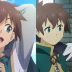 Nhân vật chính Kazuma, Aqua, Megumin và Darkness trong anime KonoSuba