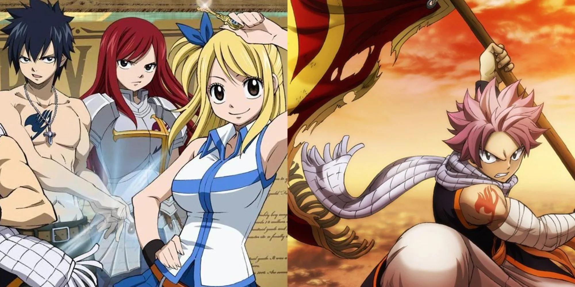 Nhóm chính của Fairy Tail (Natsu, Lucy, Gray, Erza, Happy) cùng nhau chiến đấu