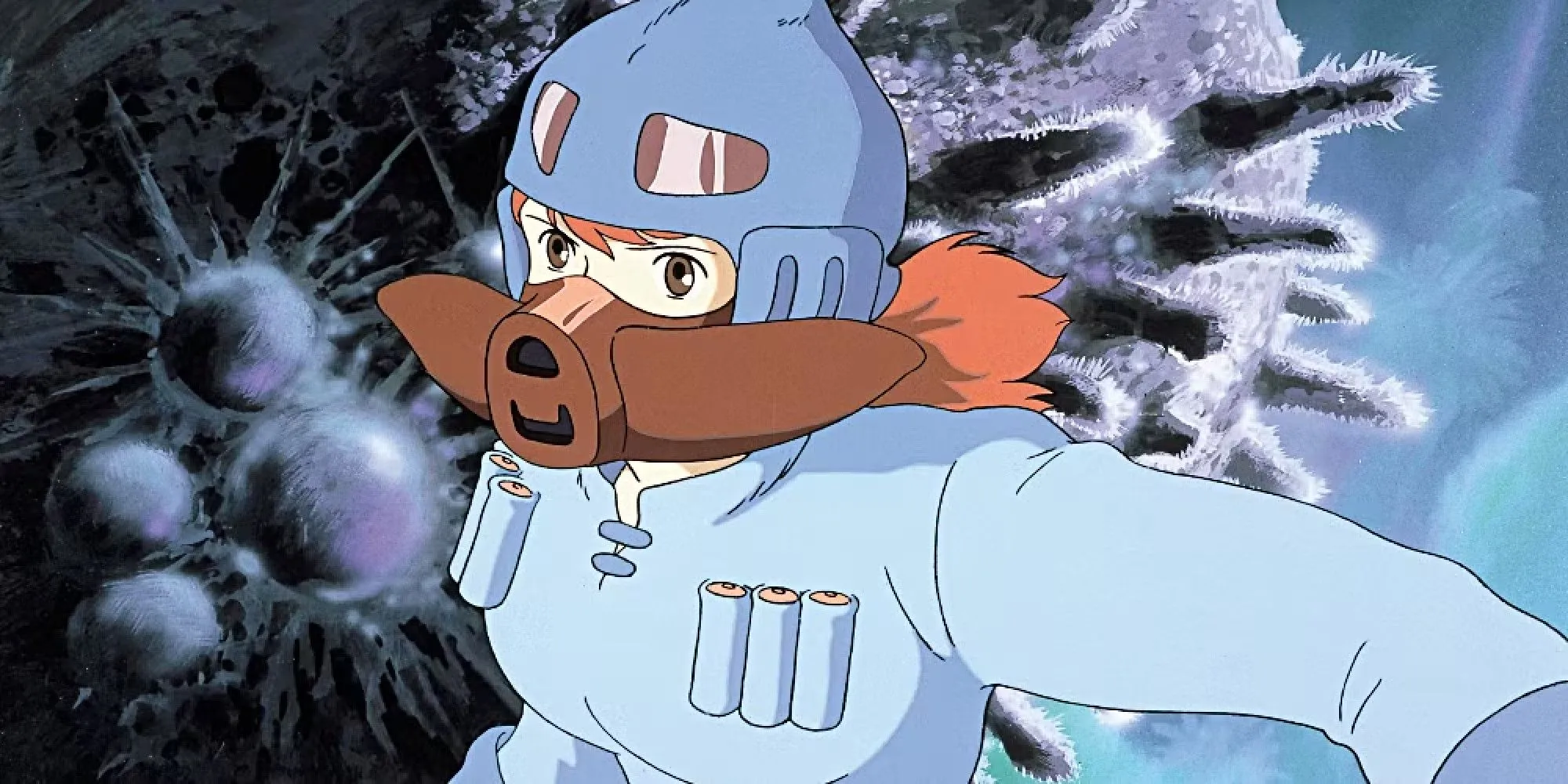 Nữ chính Nausicaa với con thú cưng Teto trên vai trong Nausicaa of The Valley of the Wind