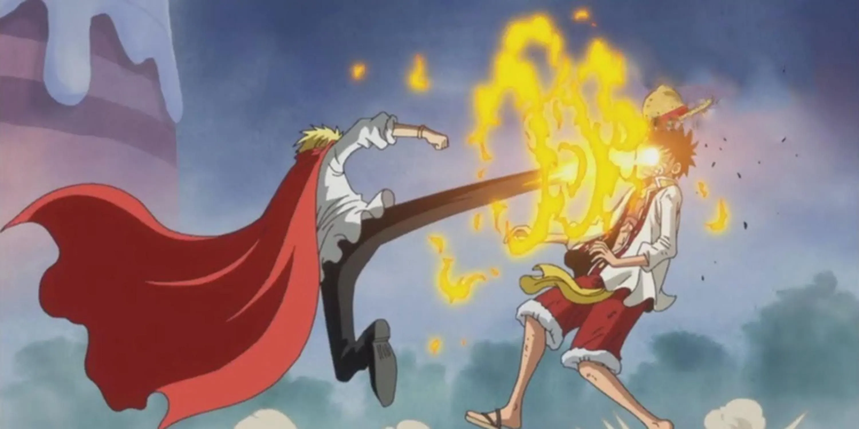 Sanji đau lòng tấn công Luffy theo lệnh gia đình Vinsmoke trên Đảo Bánh, nhưng Luffy vẫn kiên quyết không phản kháng