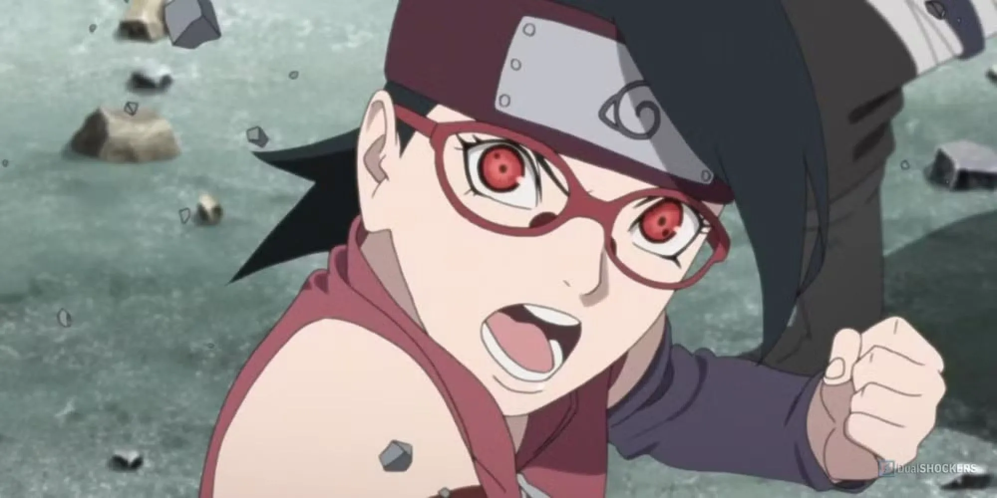 Sarada Uchiha với Sharingan trong Boruto, thể hiện tiềm năng của thế hệ mới