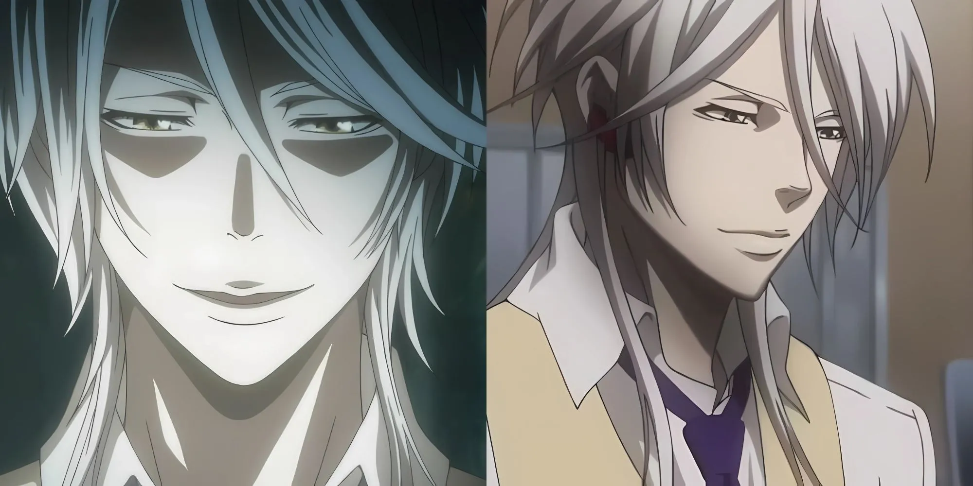 Shougo Makishima trong Psycho-Pass, mỉm cười bí hiểm khi đọc sách