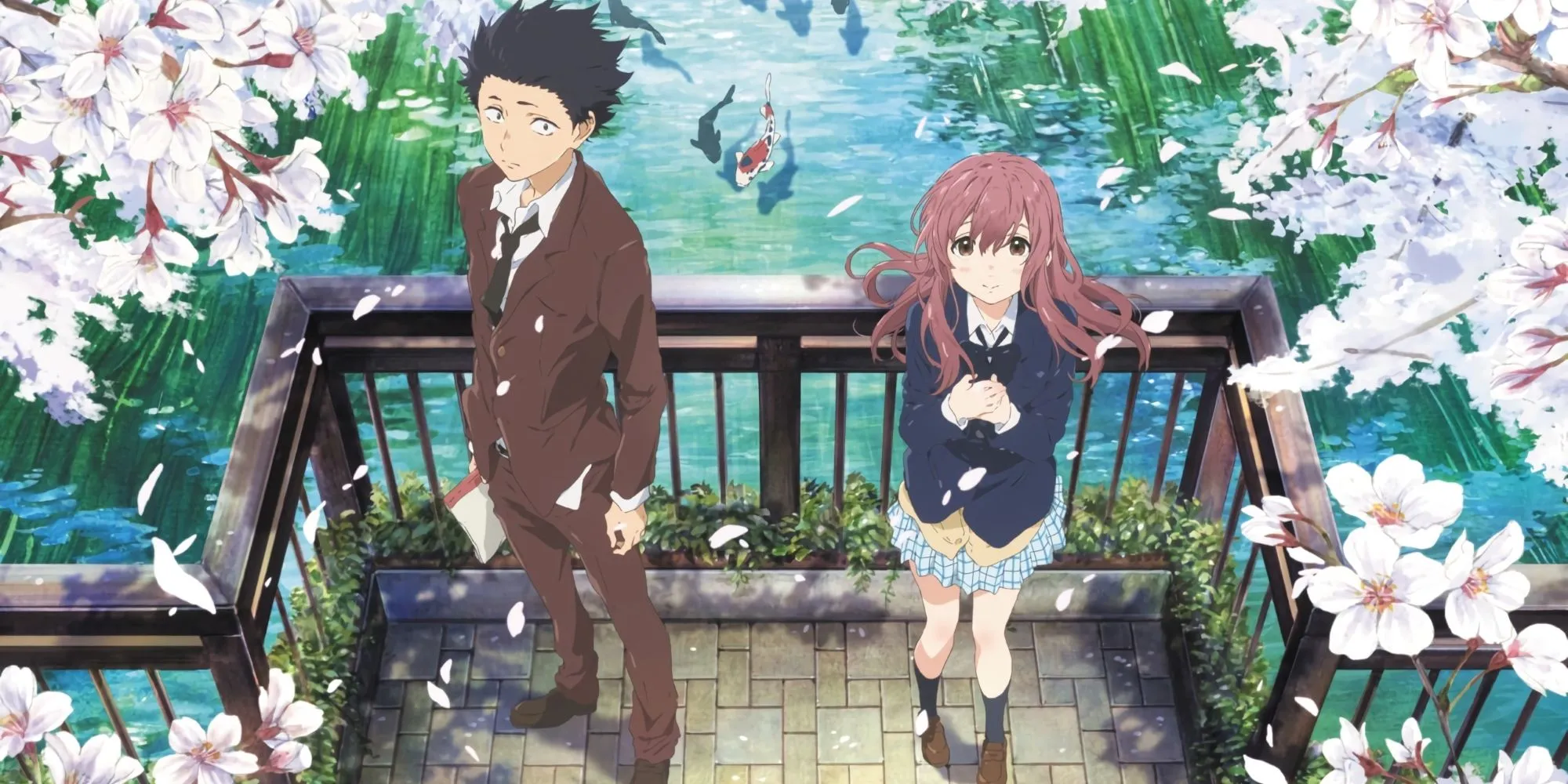 Shoya và Shoko trên poster phim A Silent Voice, thể hiện mối quan hệ phức tạp và hành trình đối diện quá khứ.