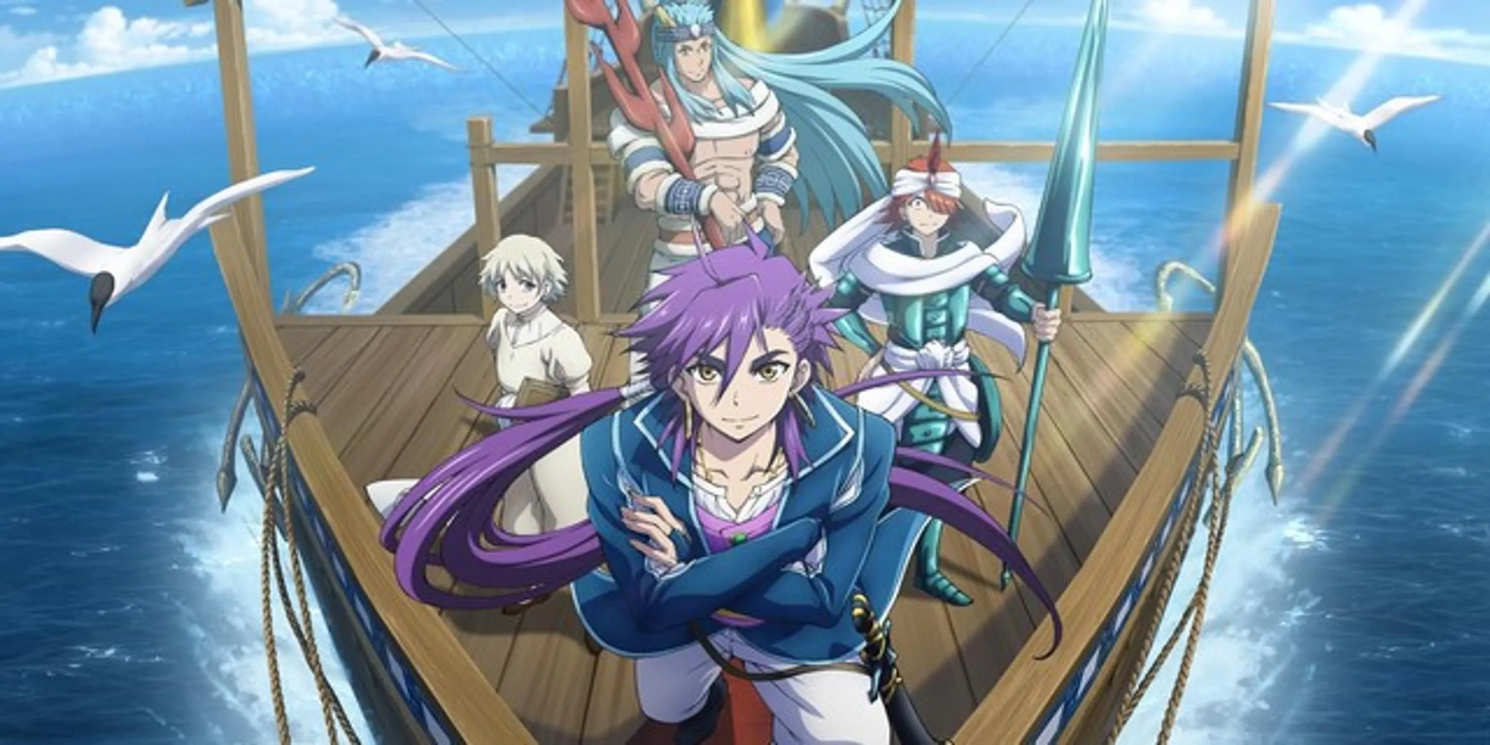 Sinbad, từ cậu bé đánh cá trở thành người chinh phục dungeon đầu tiên, trong series anime tiền truyện Magi: Sinbad no Bouken.