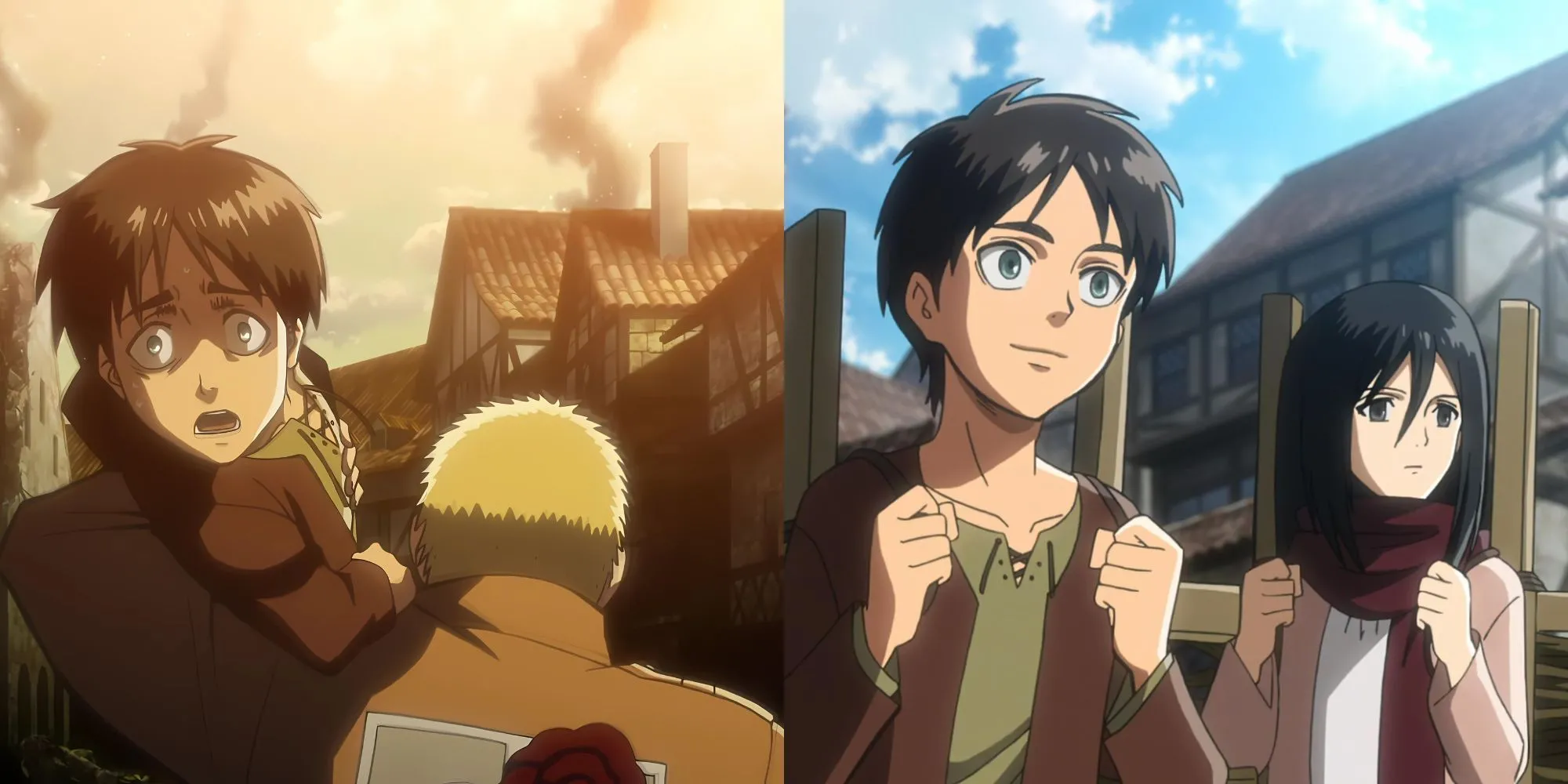Sự xuất hiện của Titan Đại Hình phá vỡ bức tường trong tập 1 Attack on Titan