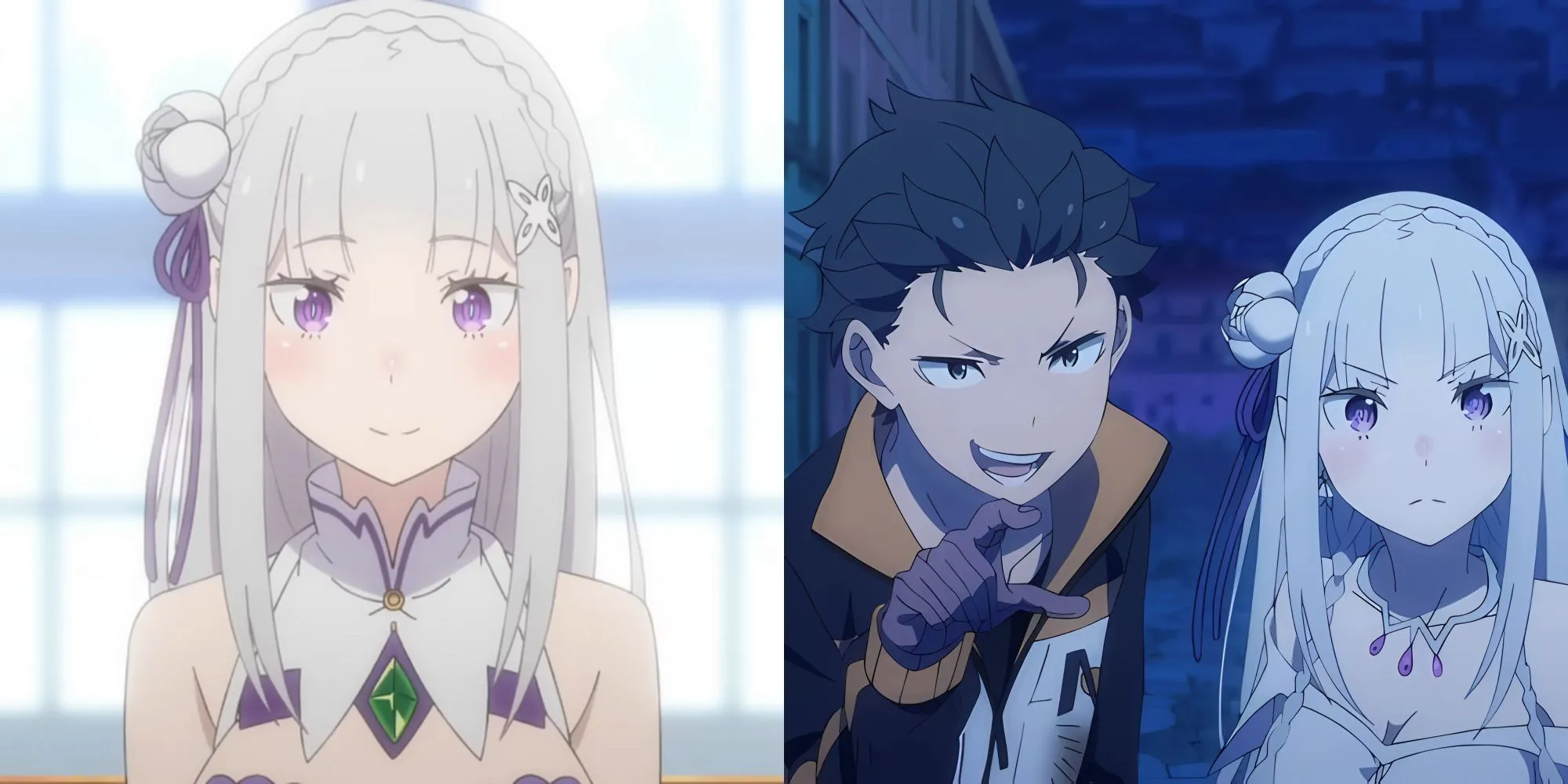Subaru Natsuki và Emilia trong cảnh anime Re Zero