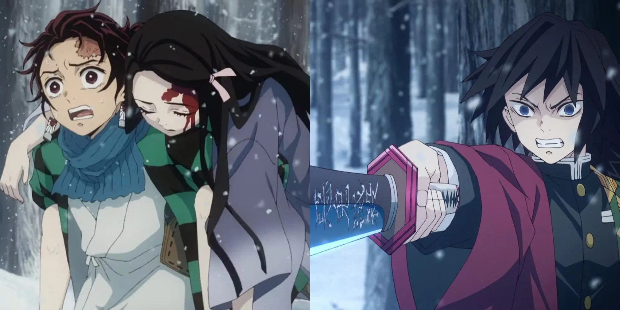 Tanjiro Kamado che chở em gái Nezuko trong khoảnh khắc bi kịch ở tập 1 Demon Slayer