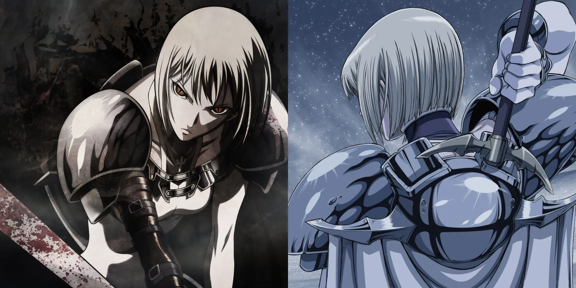 Teresa và Clare cầm đại kiếm trong anime Claymore