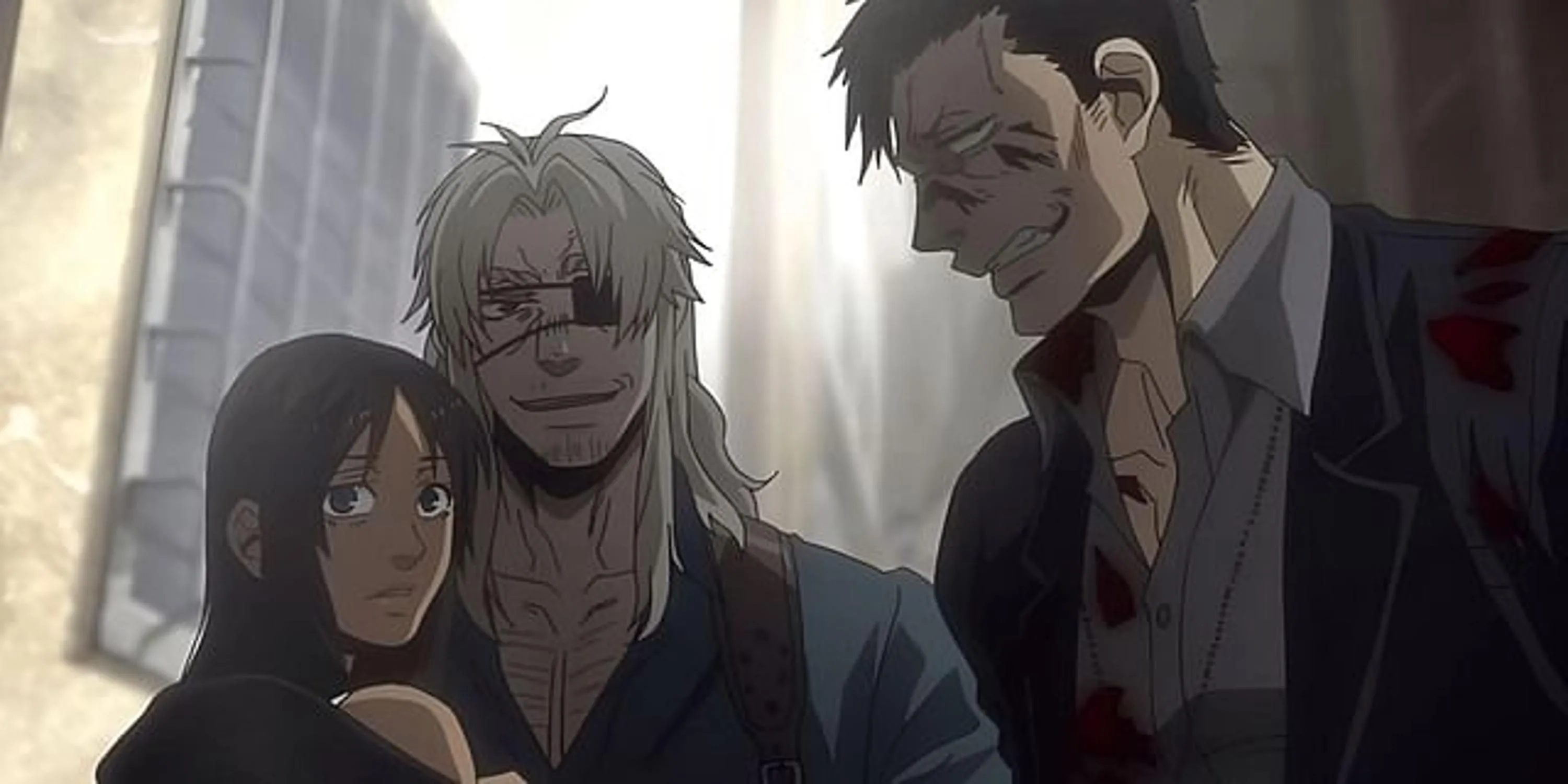 Worick Arcangelo và Nicolas Brown, bộ đôi Handymen, trong bối cảnh thành phố Ergastalum u ám của anime Gangsta