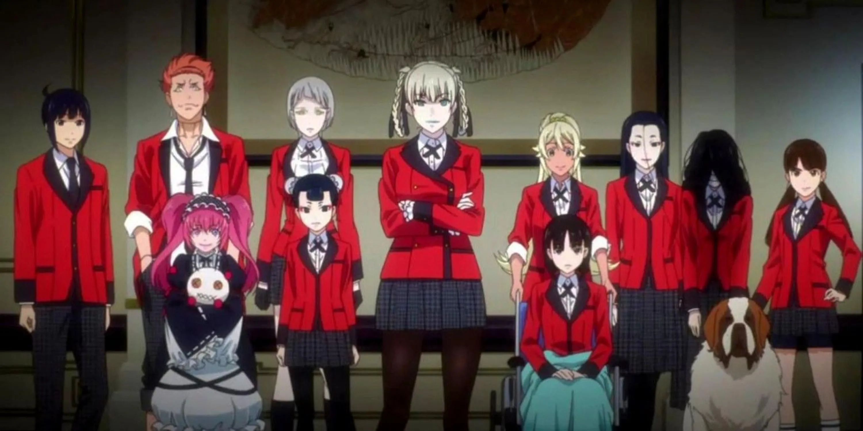 Yumeko Jabami với biểu cảm điên cuồng khi chơi cờ bạc trong Kakegurui