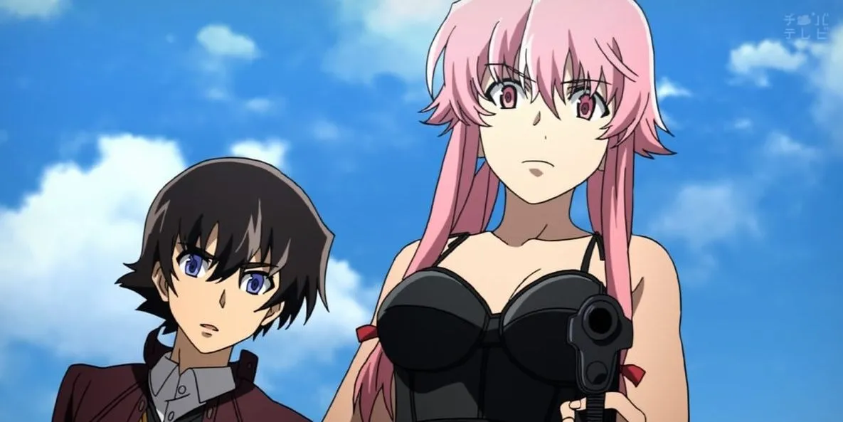 Yuno Gasai và Yukiteru Amano trong Future Diary, mối quan hệ phức tạp giữa tình yêu và sự hoang tưởng.