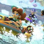 Daisy trong Mario Kart World cùng các tay đua khác trên đường đua, minh họa cho dàn nhân vật đông đảo.