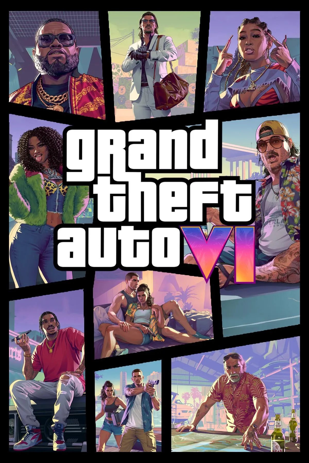 Bìa game Grand Theft Auto 6 với logo và phong cách hình ảnh đặc trưng, hé lộ bối cảnh Vice City.