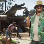 Cận cảnh Cal Hampton chơi mini-golf trong Grand Theft Auto 6, thể hiện chi tiết đồ họa sống động.