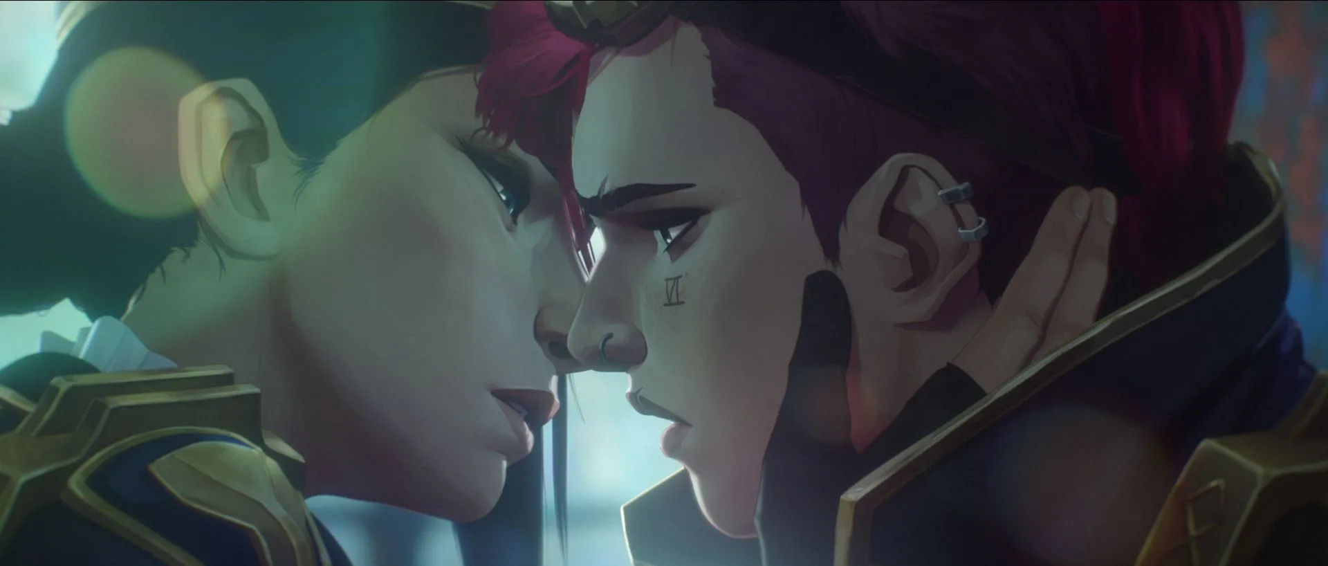 Cảnh hôn giữa Caitlyn và Vi trong Arcane, đại diện cho cặp đôi canon LGBTQ+ hàng đầu được cộng đồng game thủ yêu thích