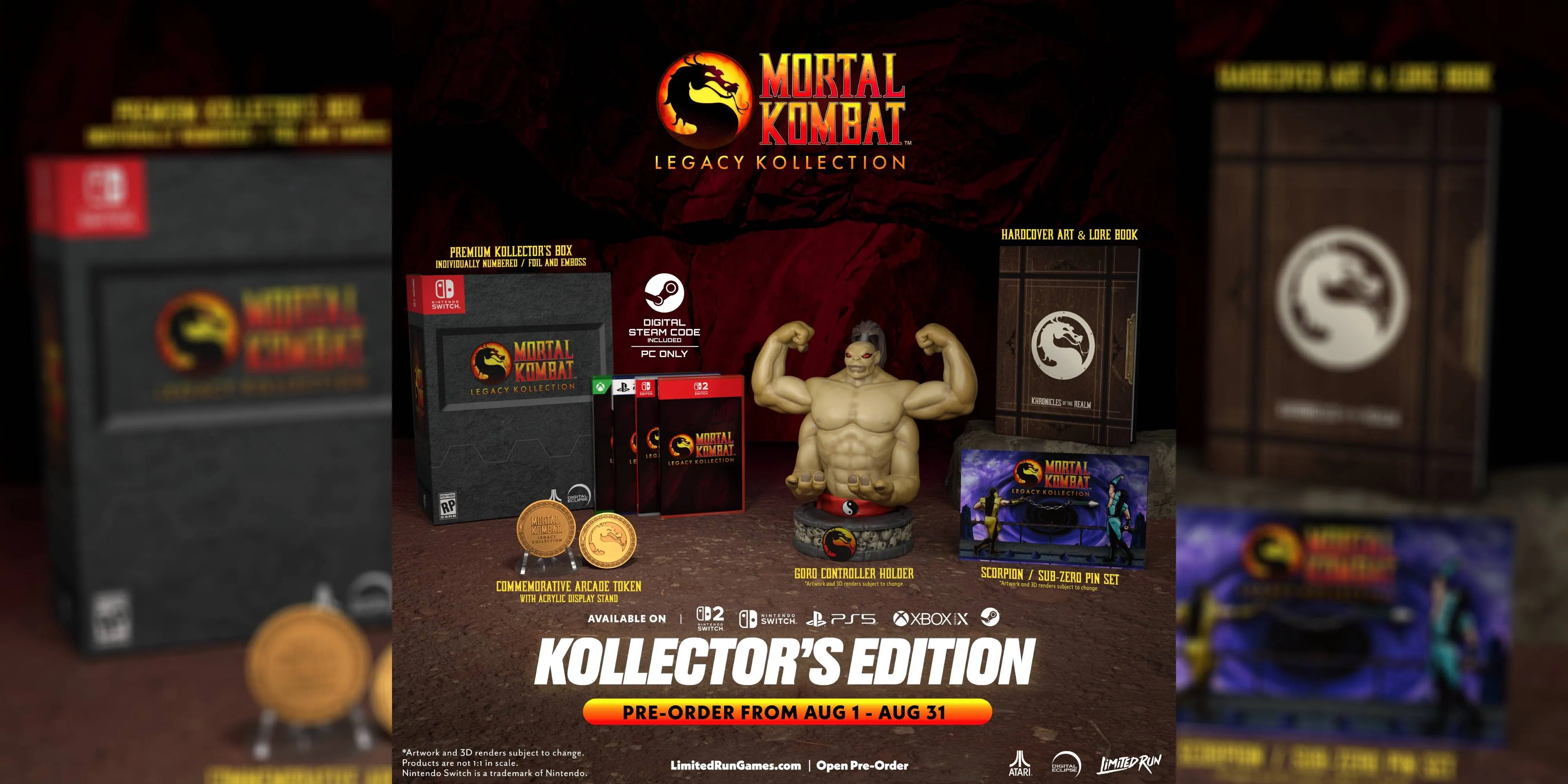 Chi tiết các vật phẩm trong phiên bản Kollector's Edition của Mortal Kombat Legacy Kollection bao gồm tượng Goro cầm tay cầm