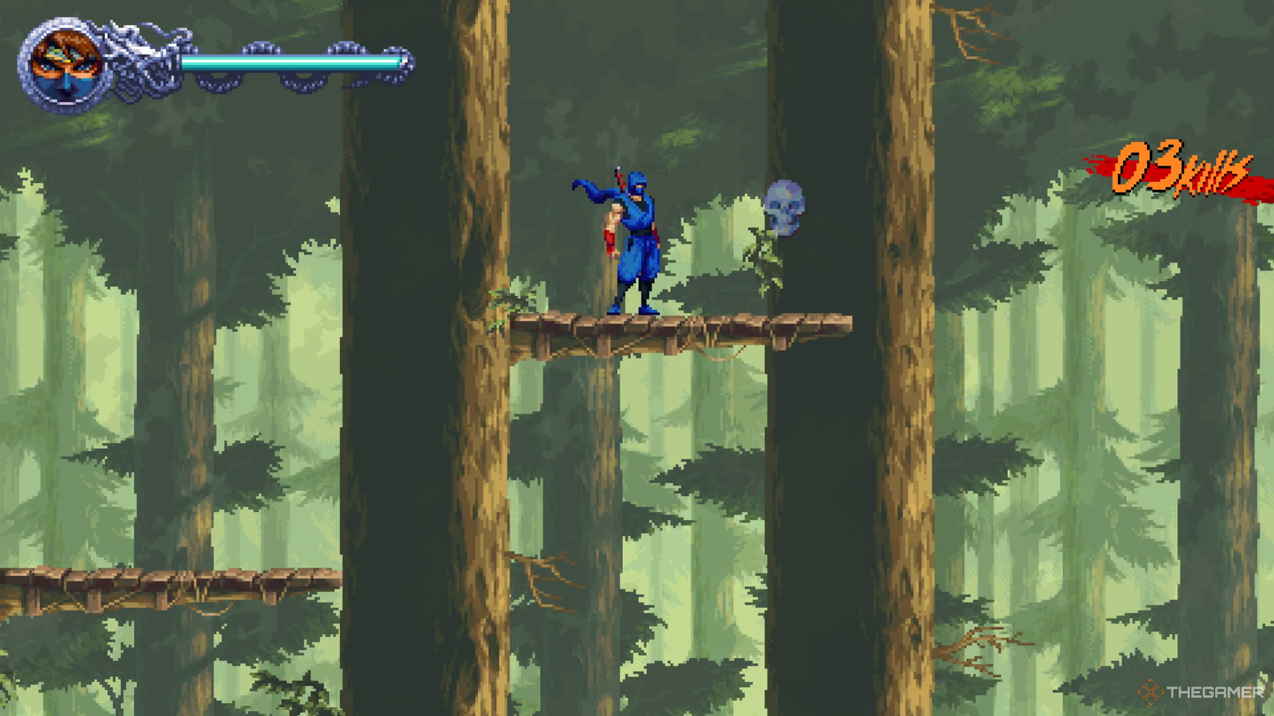 Crystal Skull đầu tiên của Màn 1-3 After the Demons!, nằm trên bệ cao trong khu rừng trong Ninja Gaiden Ragebound.