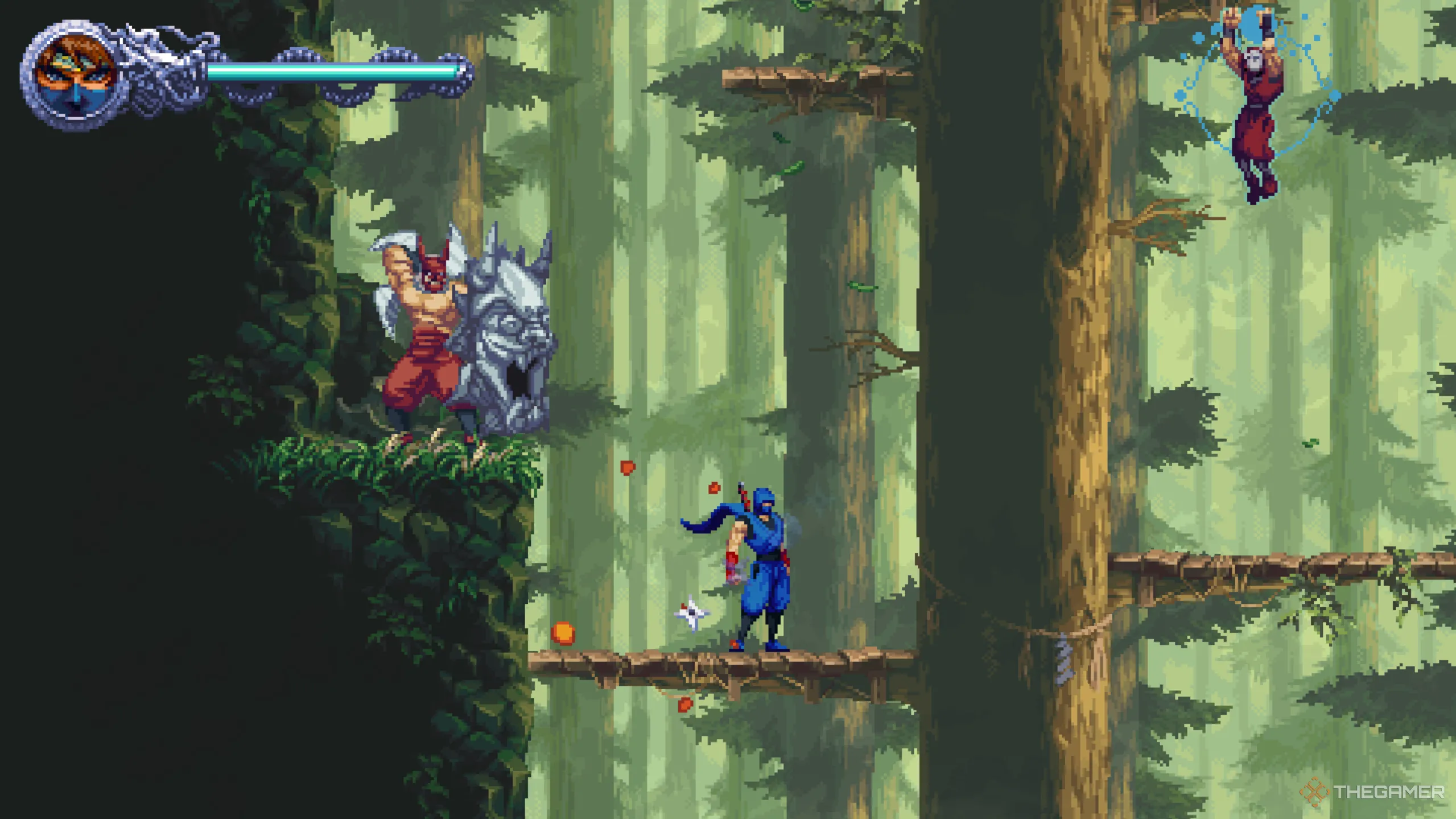 Crystal Skull thứ hai của Màn 1-3, nằm dưới chân kẻ địch khổng lồ có khiên trong Ninja Gaiden Ragebound.