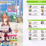 Giao diện chính Umamusume: Pretty Derby trên Steam với bố cục dọc, hiển thị nhật ký thông tin chi tiết ở cạnh bên, tối ưu cho game thủ.