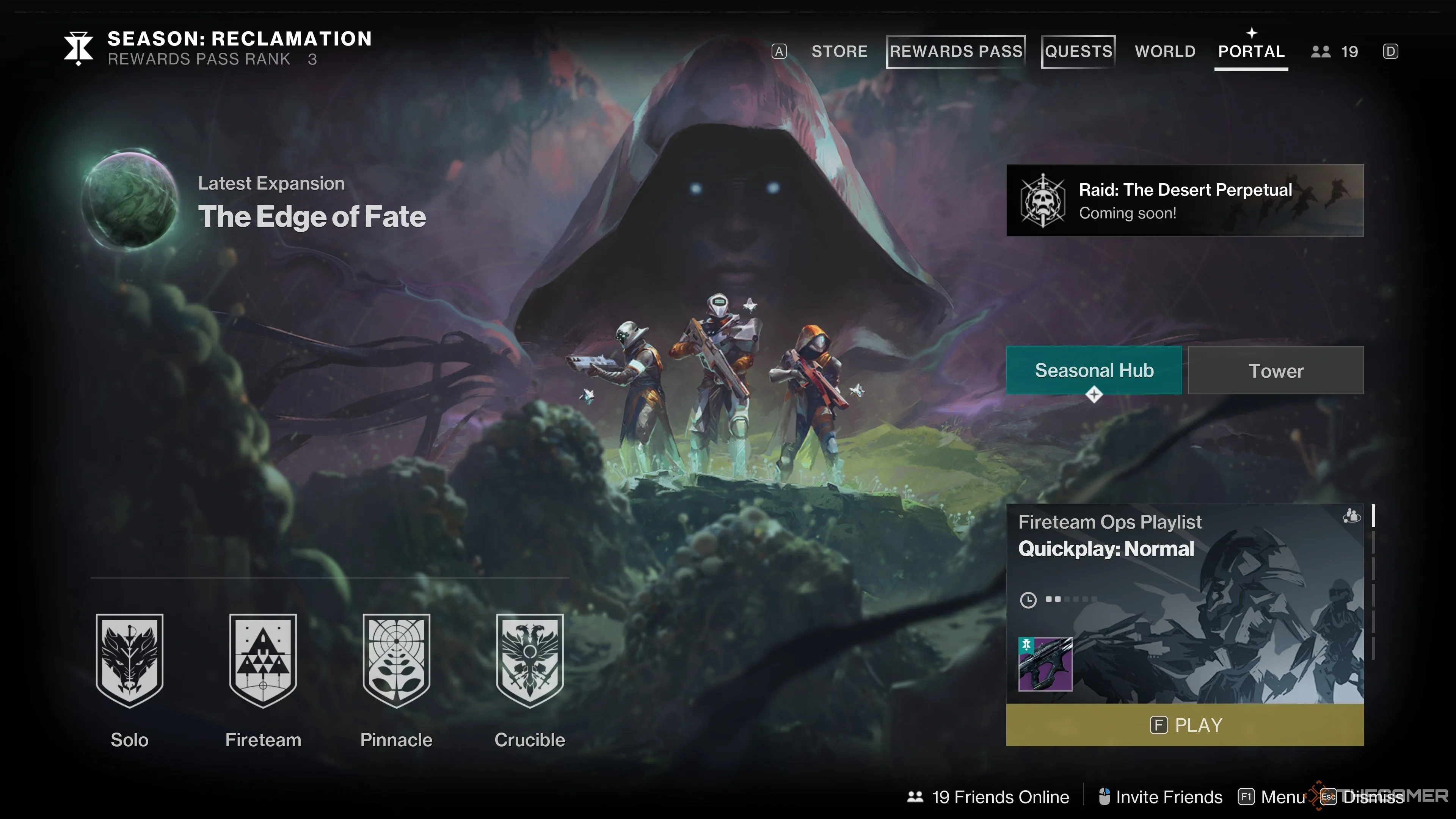 Giao diện menu Portal trong Destiny 2, trung tâm để đạt Seasonal Bonus Power Cap